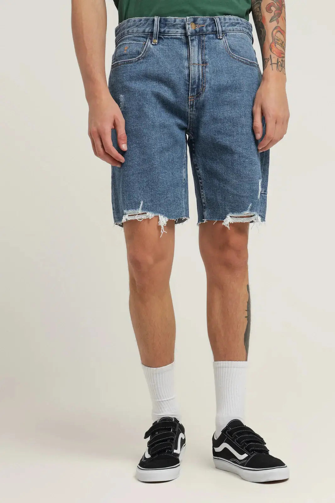 Thrills destroyed bones denim short - highway blue