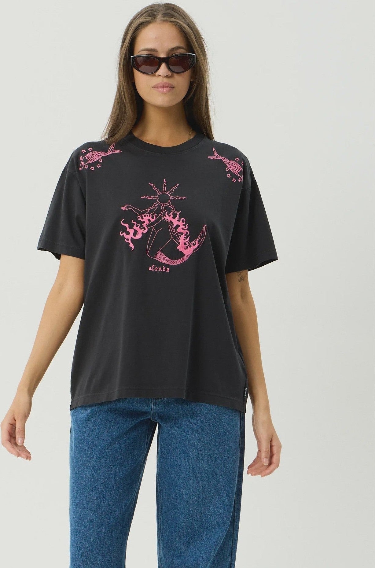 AFENDS Sea Siren Oversized Tee - Stone Black