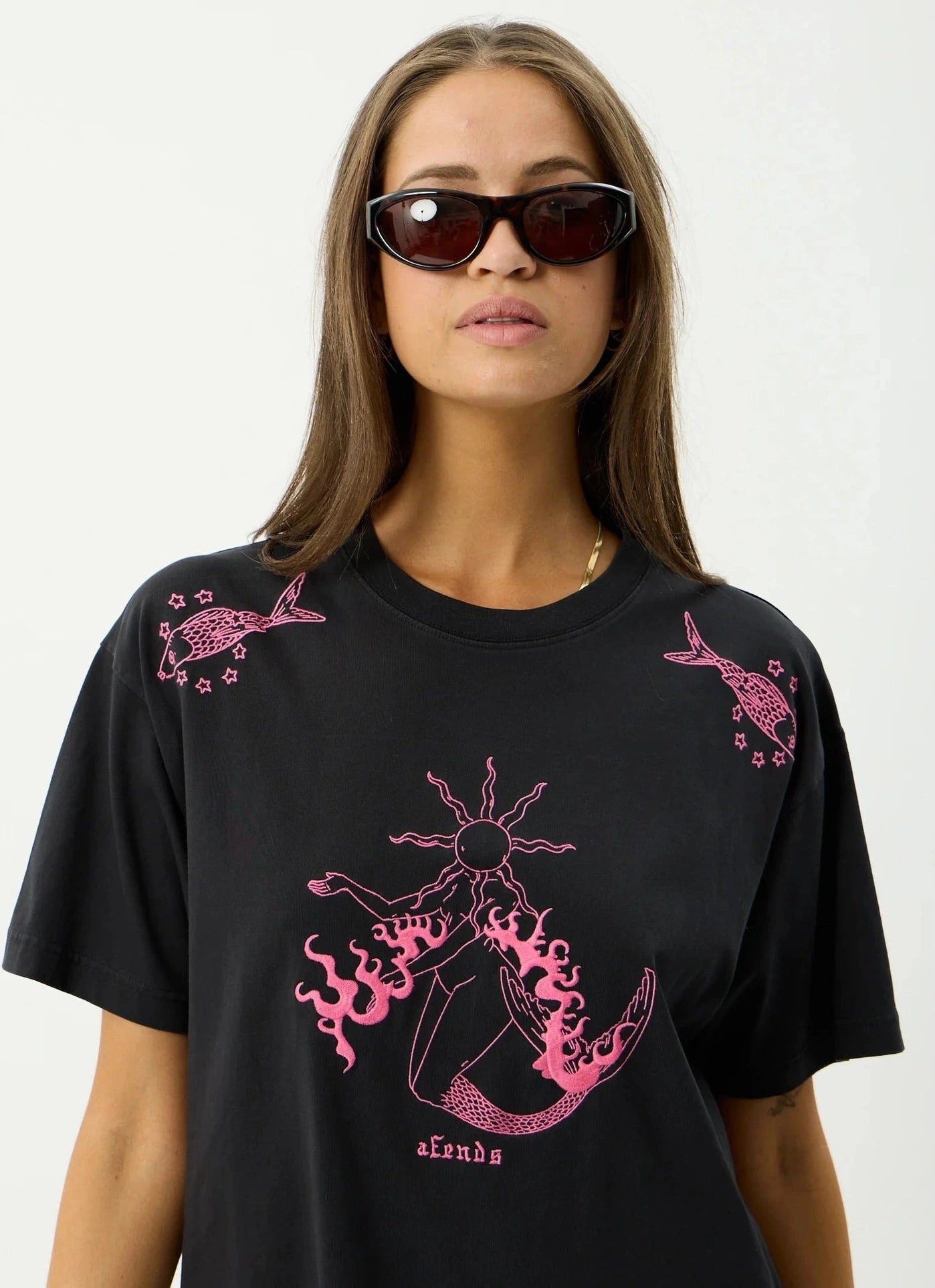 AFENDS Sea Siren Oversized Tee - Stone Black