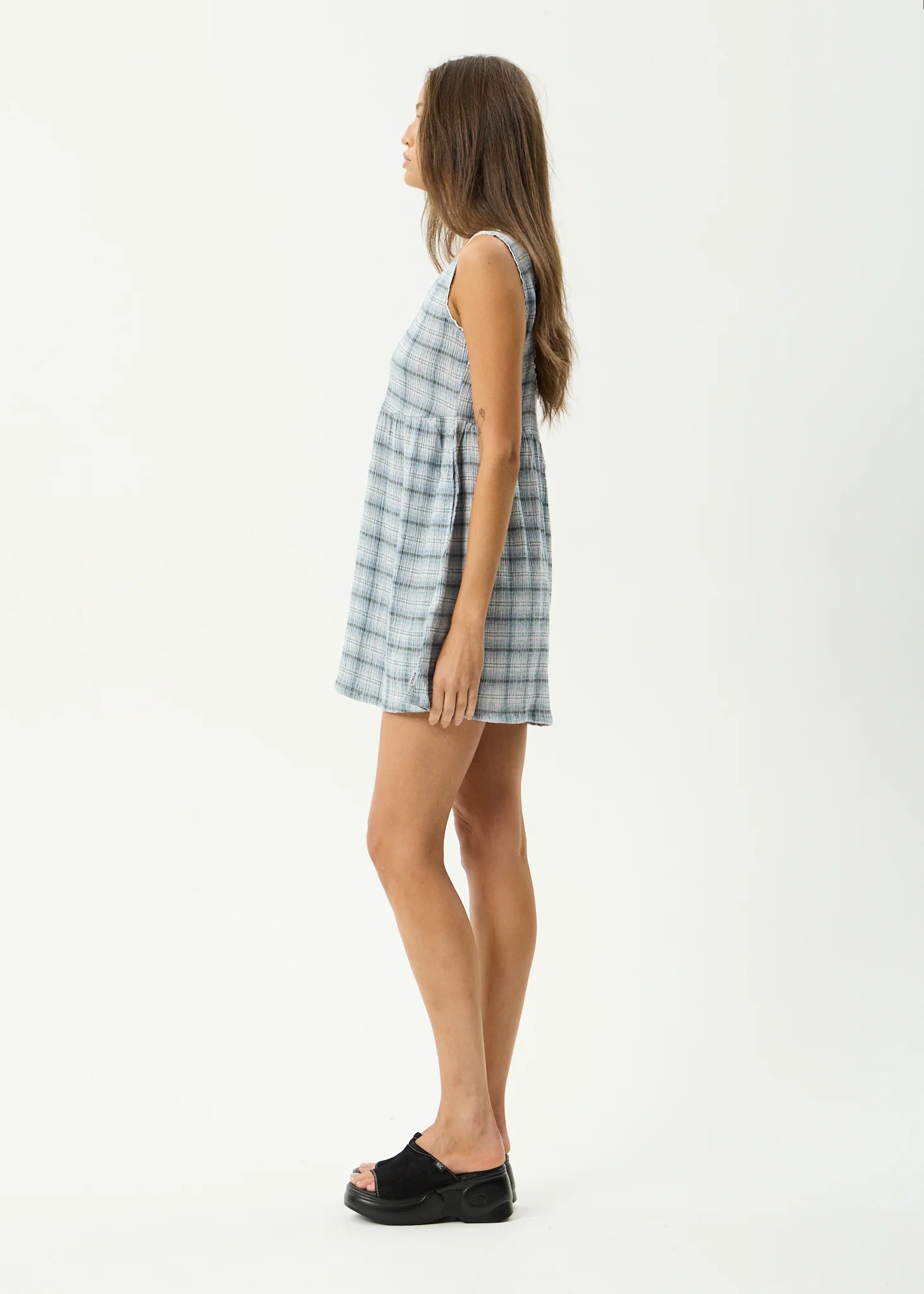 AFENDS Lagoon Jesse Hemp Mini Dress -Overcast Check