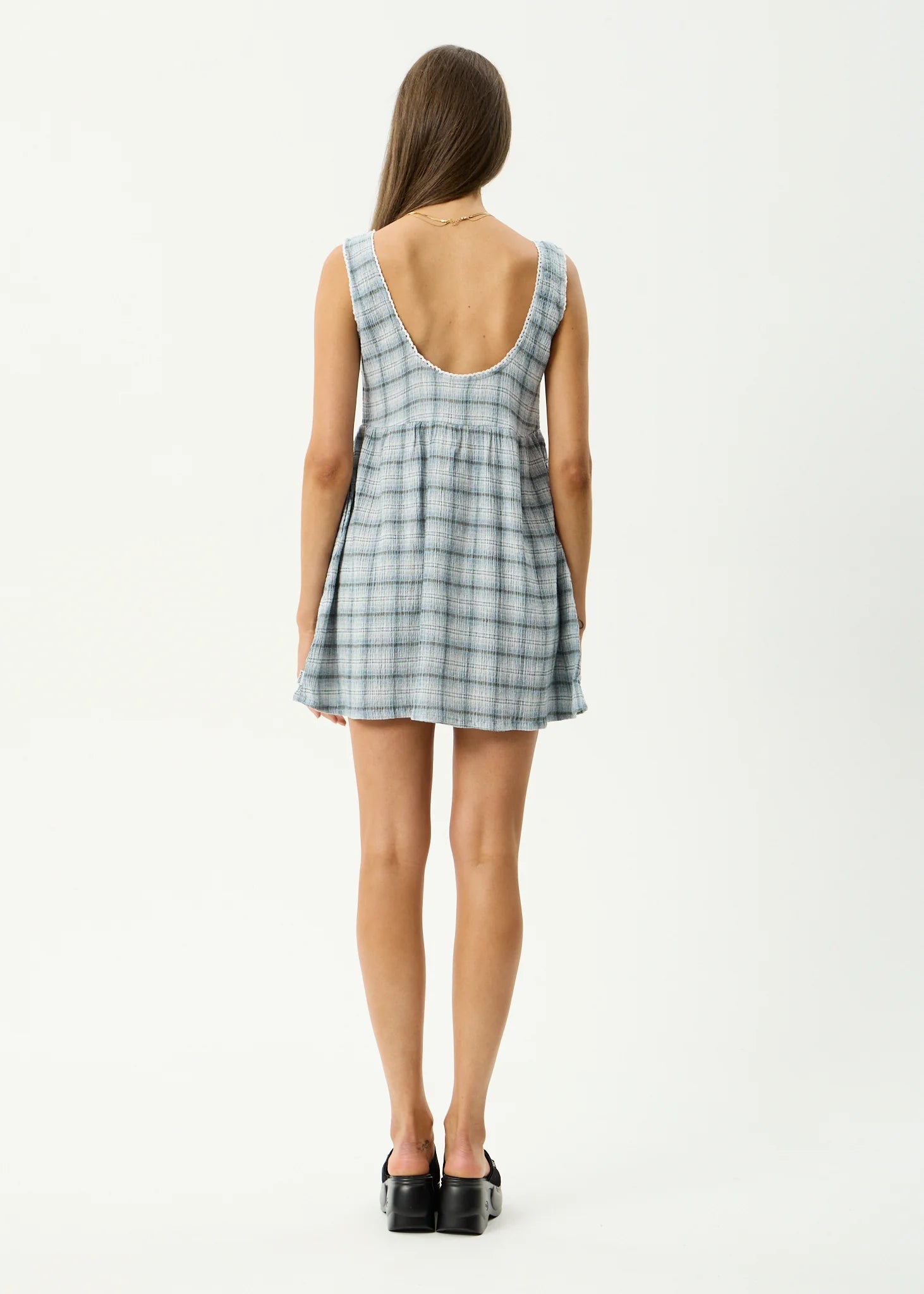 AFENDS Lagoon Jesse Hemp Mini Dress -Overcast Check