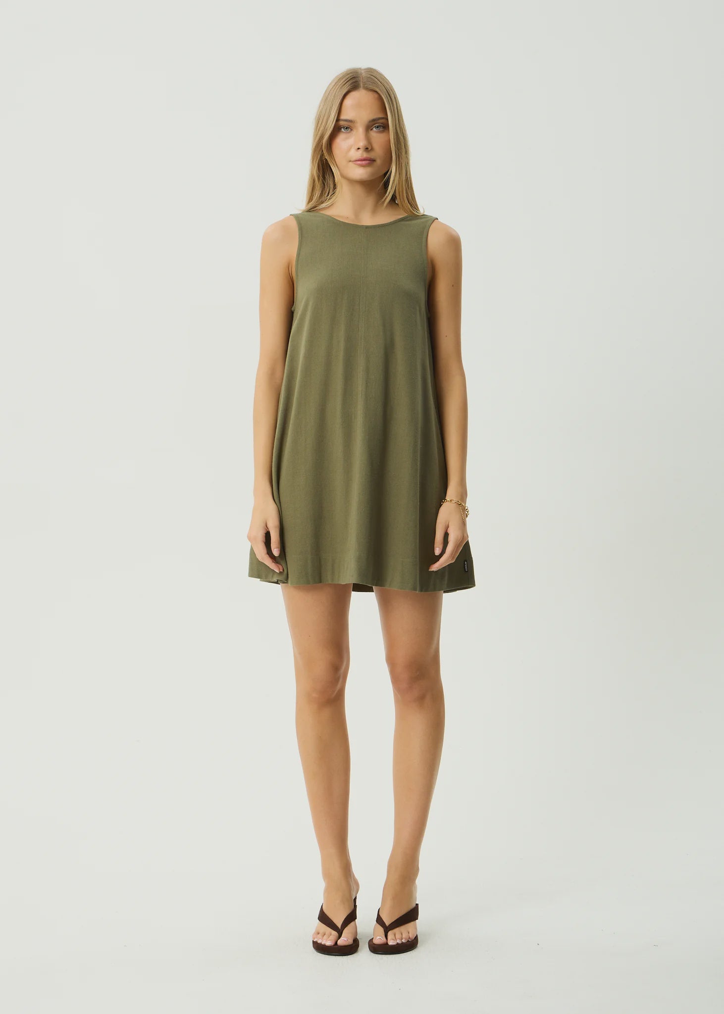 AFENDS Halle Linen MIni Dress - Deep Olive