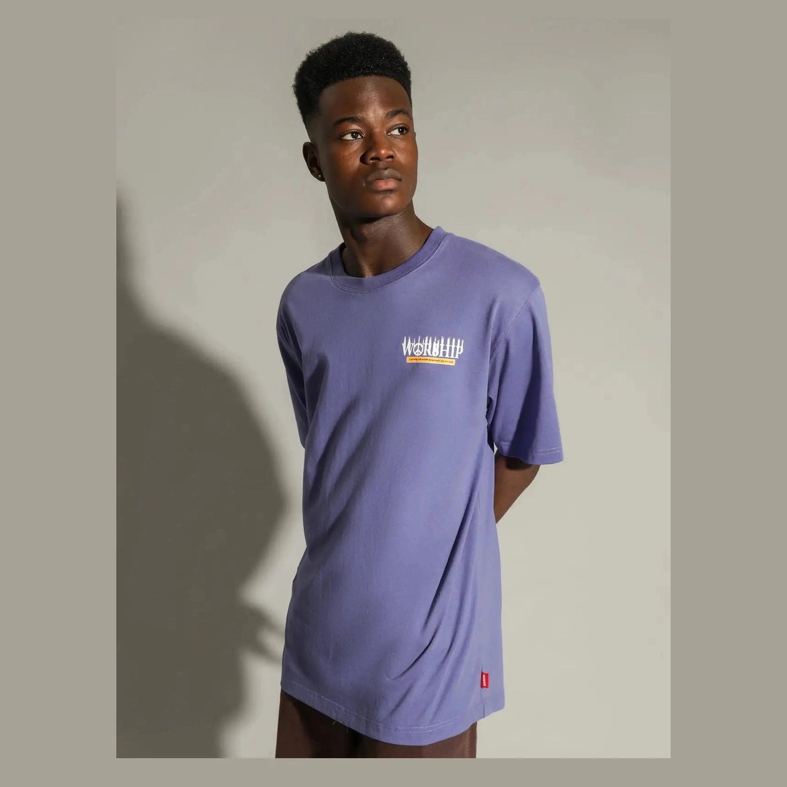 Worship reaches tee - bleached denim