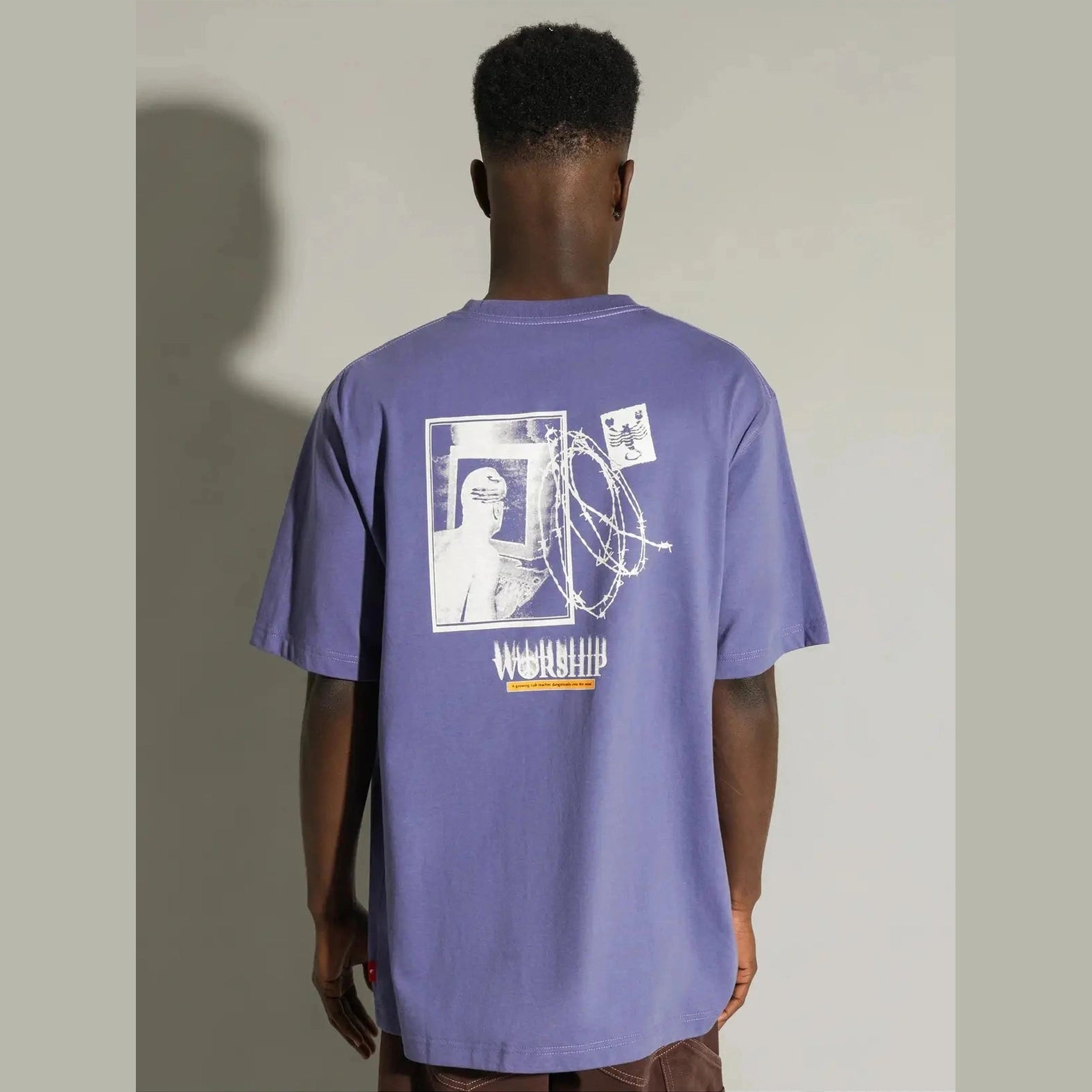 Worship reaches tee - bleached denim