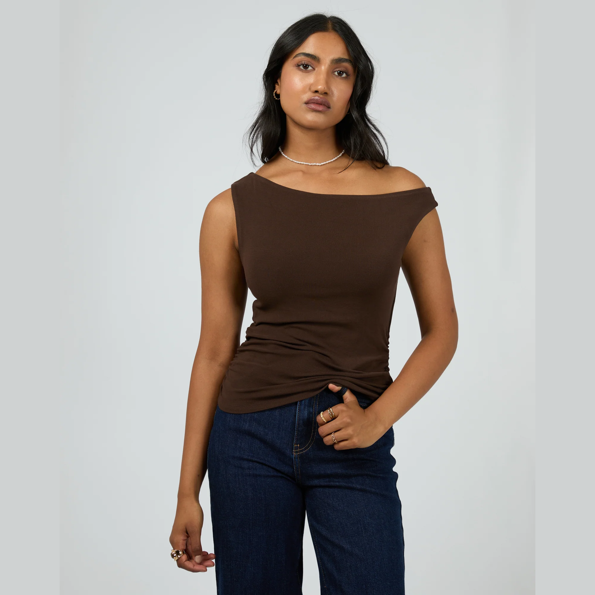 ALL ABOUT EVE Kylie Off Shoulder Top - Brown