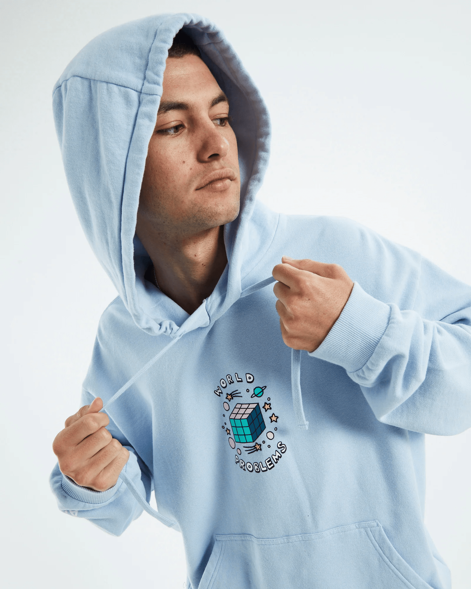 Afends world problems recycled hoodie- powder blue