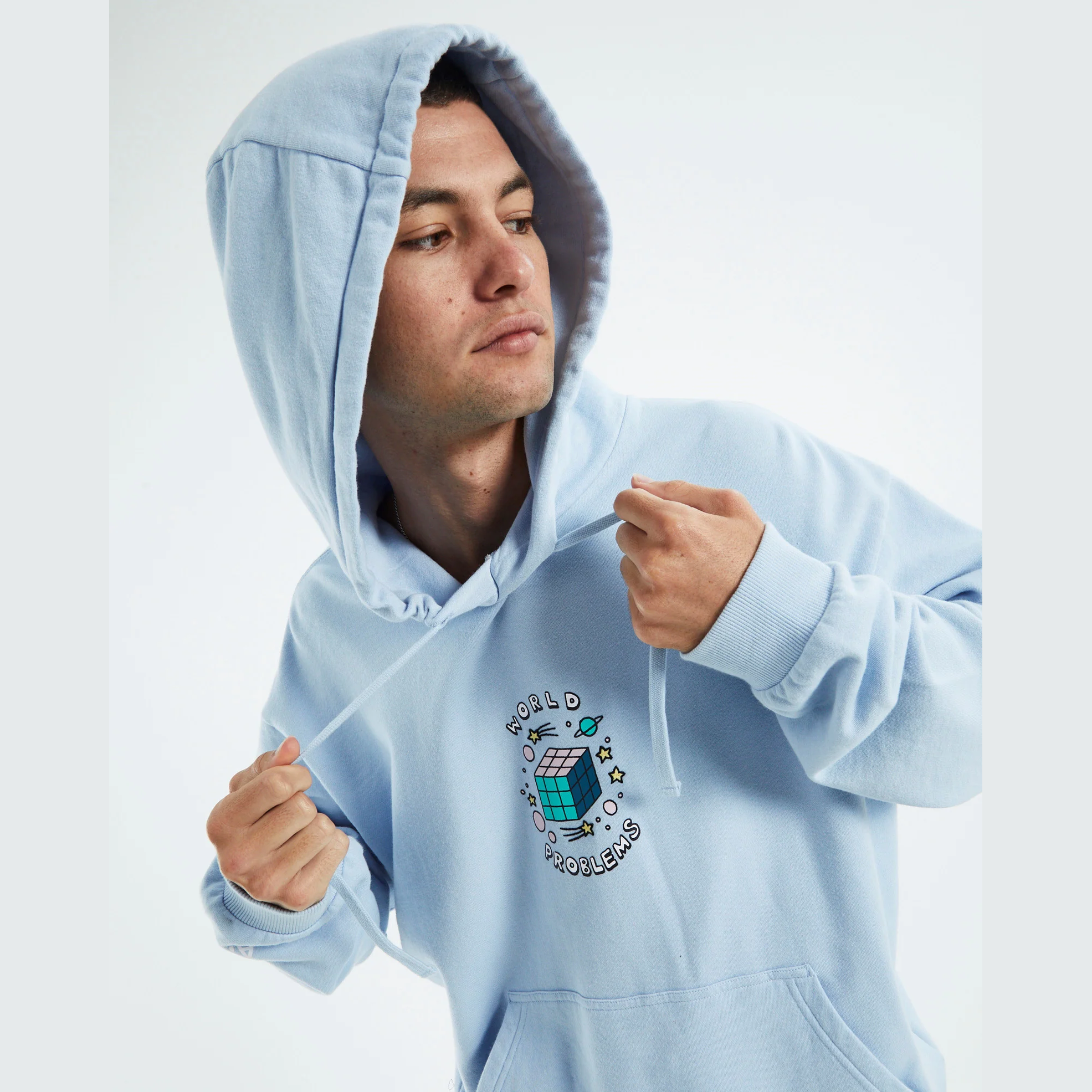 Afends world problems recycled hoodie- powder blue