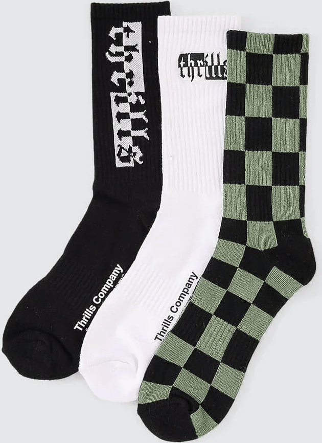 THRILLS Excitement Excitement 3 Pack Sock - White/Black/Beryl Green