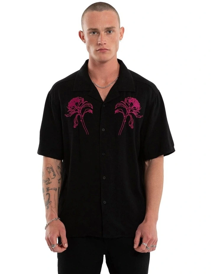 NOMDAIC PARADISE Florisim Cropped Resort Shirt - Jet black