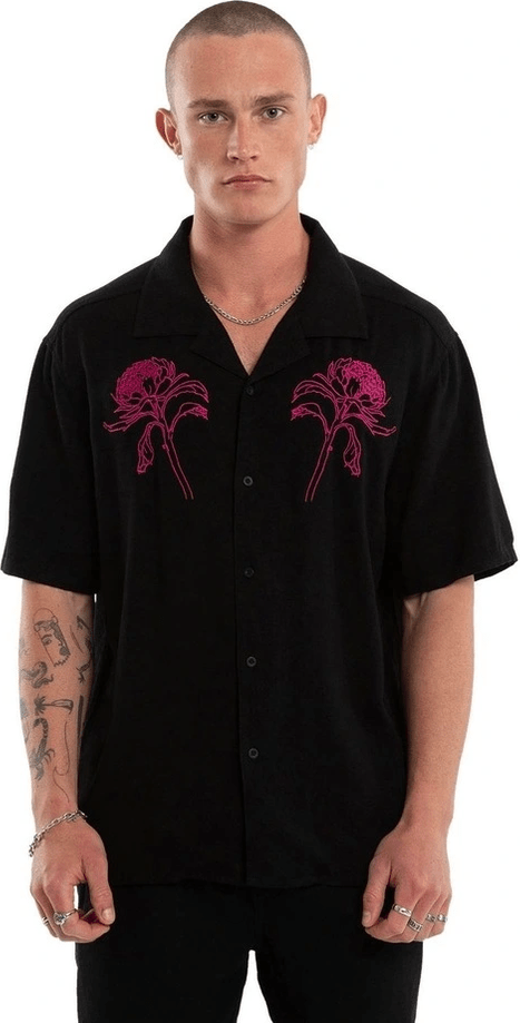 NOMDAIC PARADISE Florisim Cropped Resort Shirt - Jet black