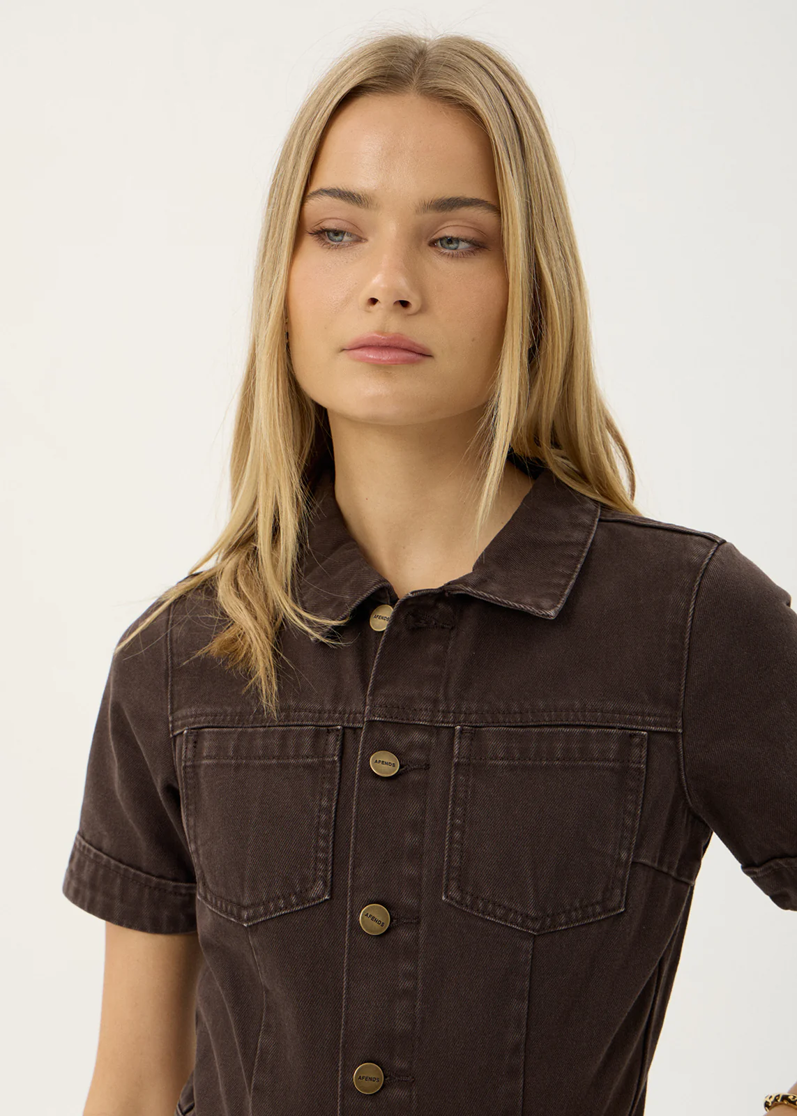 AFENDS Miami denim flared leg jumpsuit - Washed coffee