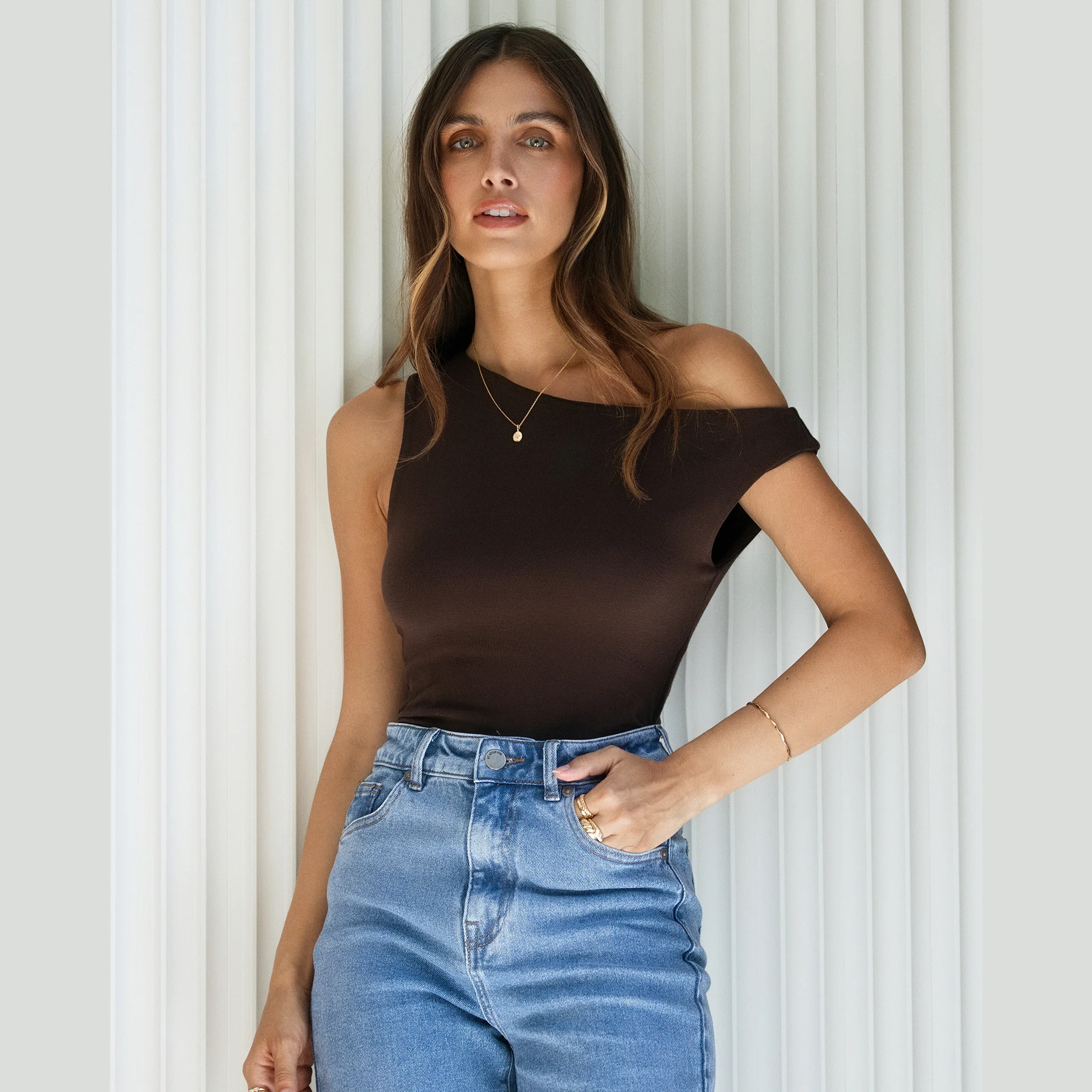ALL ABOUT EVE Kylie Off Shoulder Top - Brown