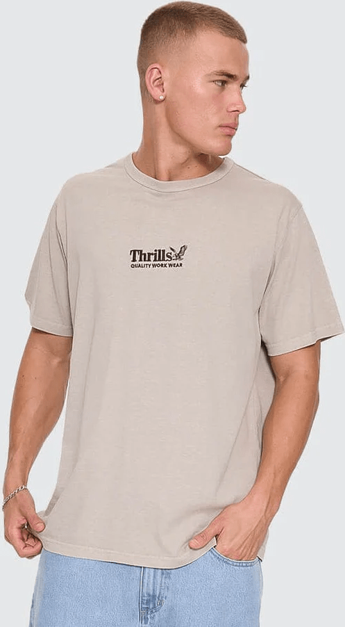 THRILLS Thrills Workwear Embro Merch Tee - Pumice stone