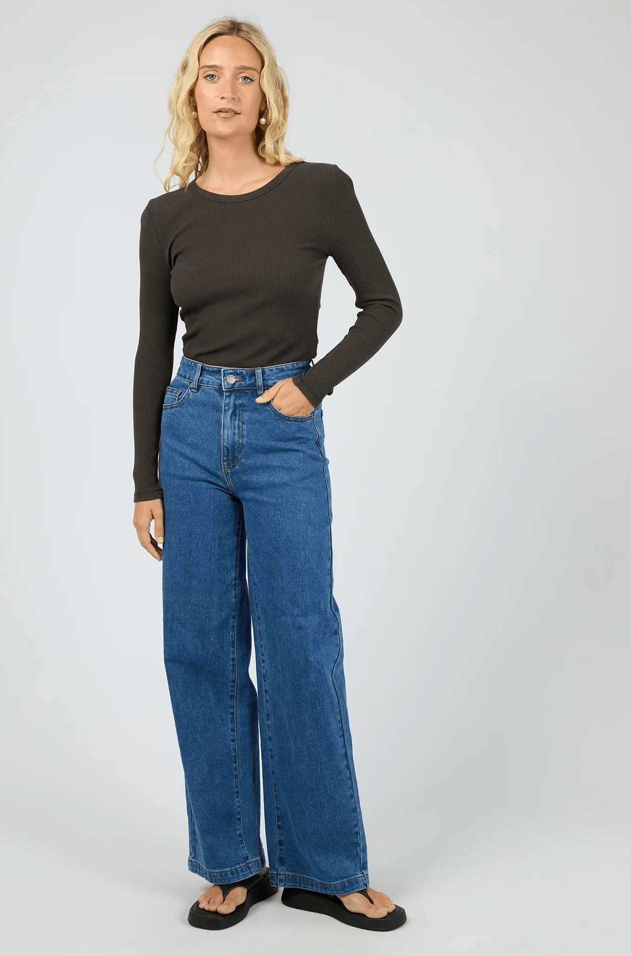 ALL ABOUT EVE. Eve Rib Baby LS Tee - Washed Black