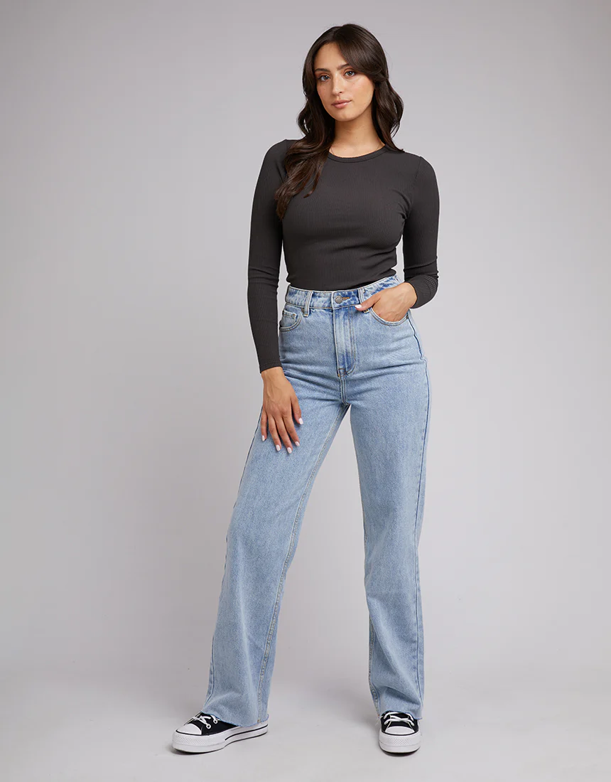 ALL ABOUT EVE. Eve Rib Baby LS Tee - Washed Black