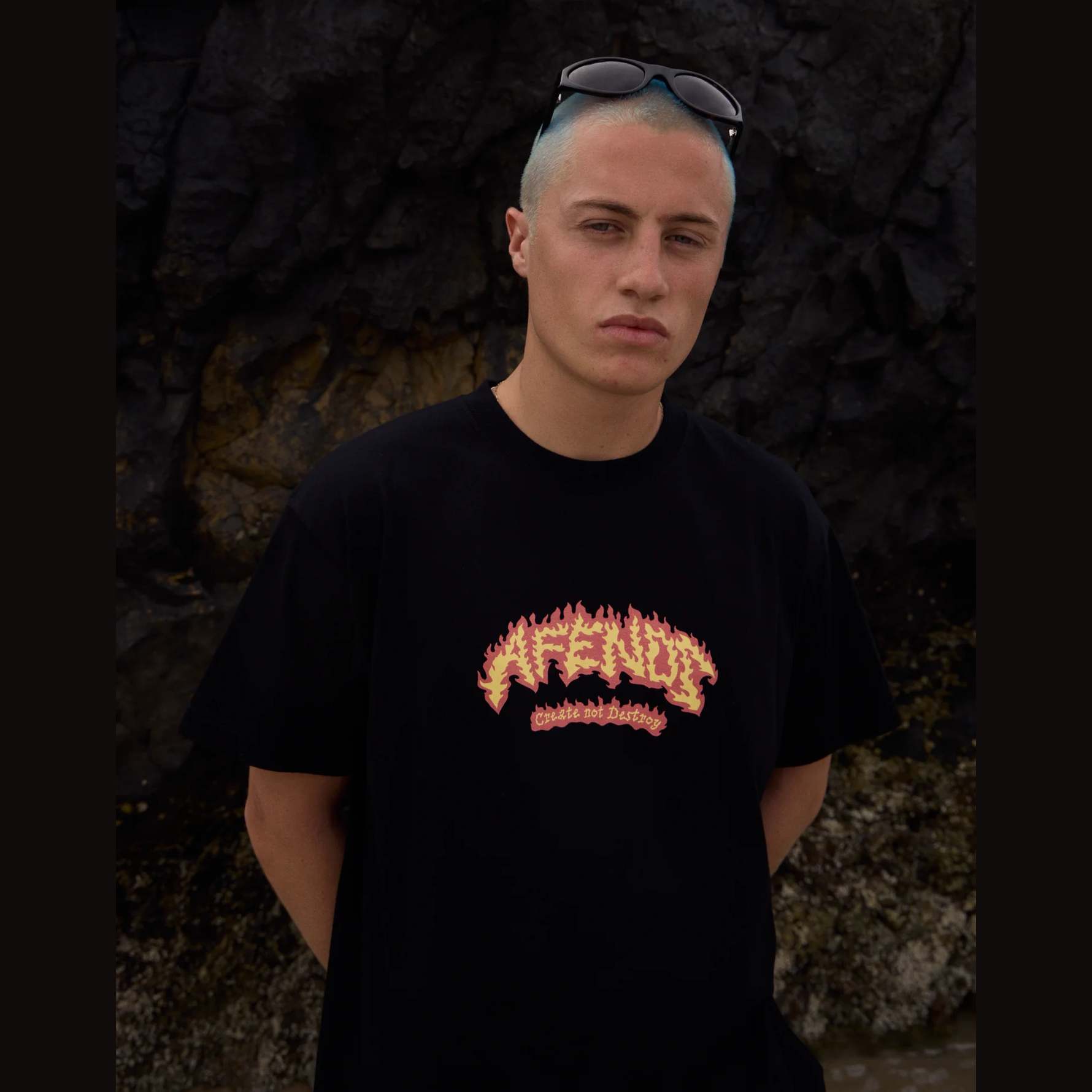 AFENDS Flame On- Boxy Tee - Black