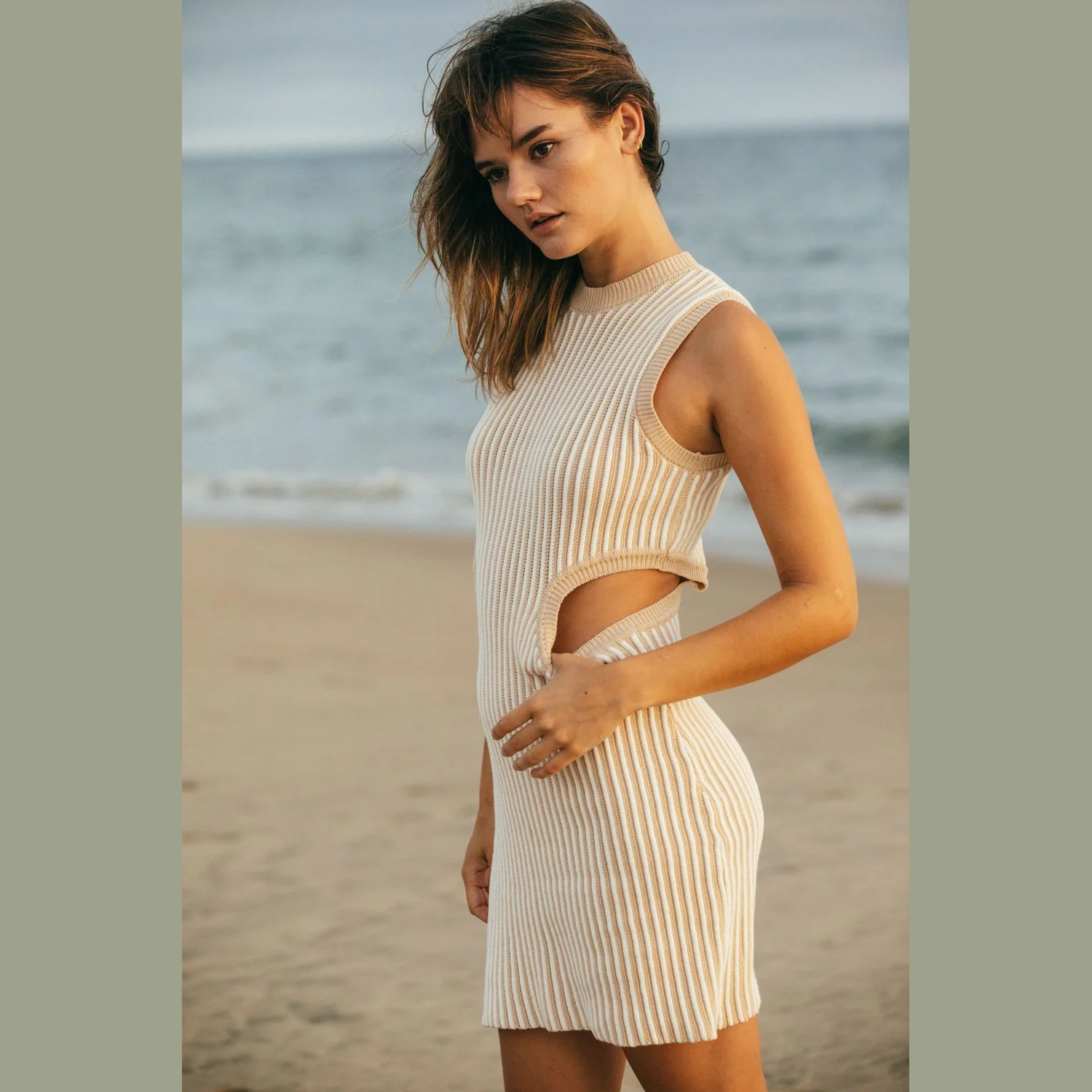 RUE STICC emily mini knit dress- off white sand
