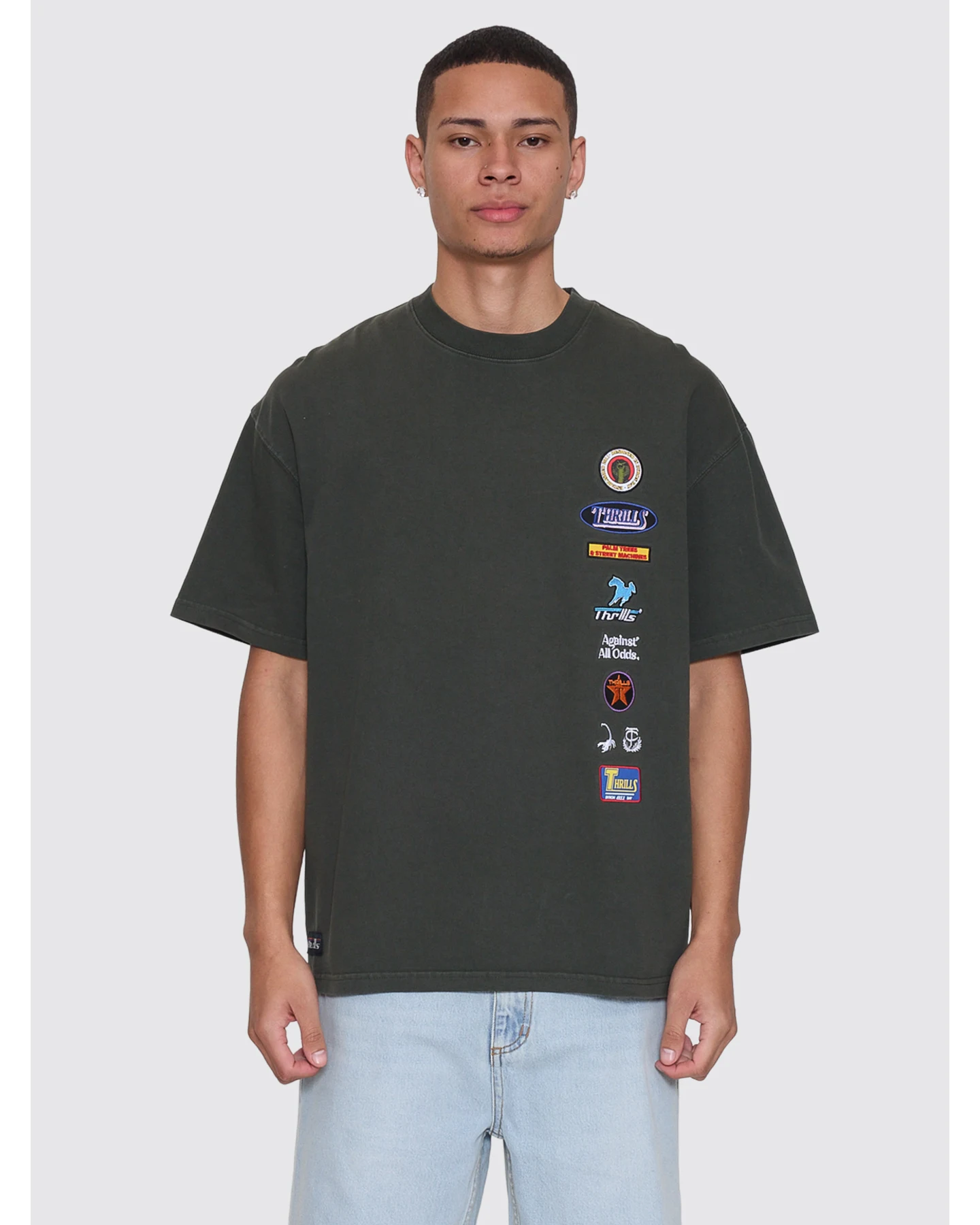 THRILLS Against All Odds Box Fit Oversize Cropped Tee - Oil Green