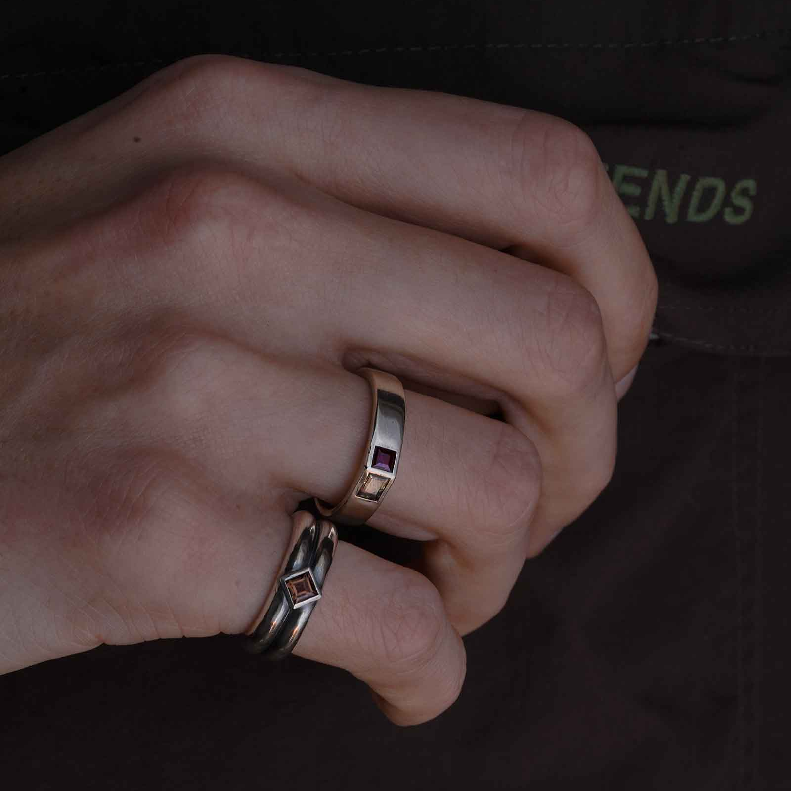 SUE THE BOY Axis ring 925 Silver/garnet/lemon quartz