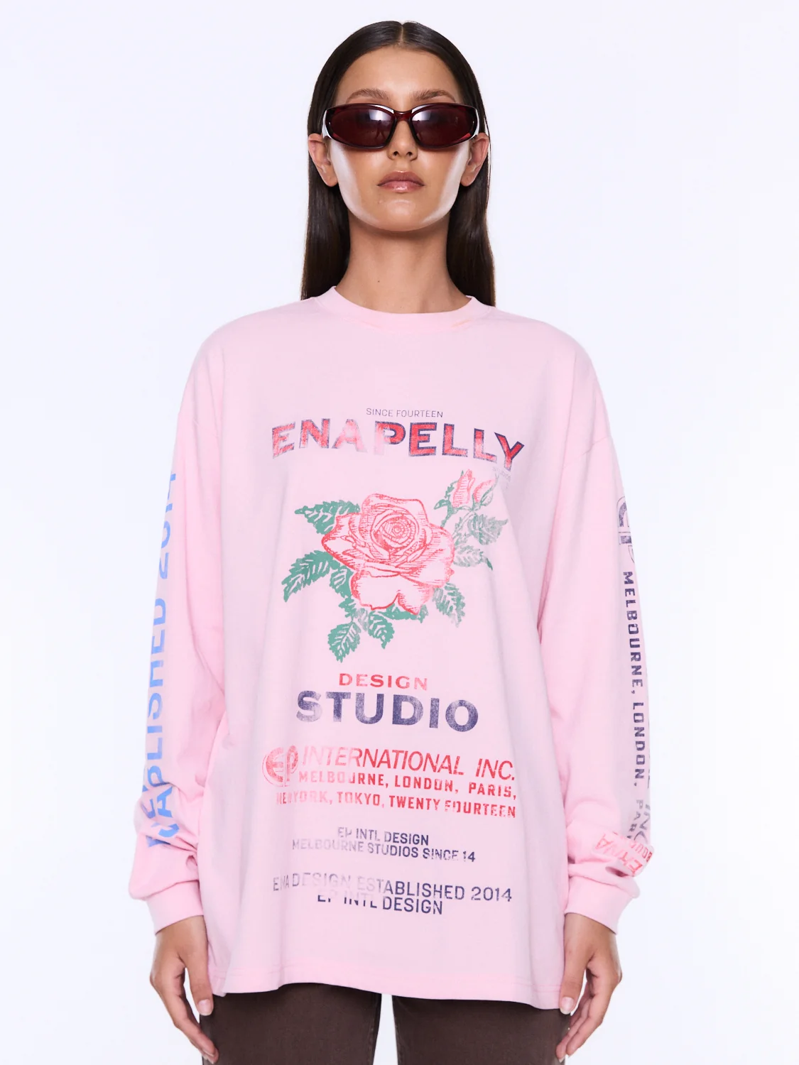 ENA PELLY Hailey long sleeve cuffed tee - Blush pink