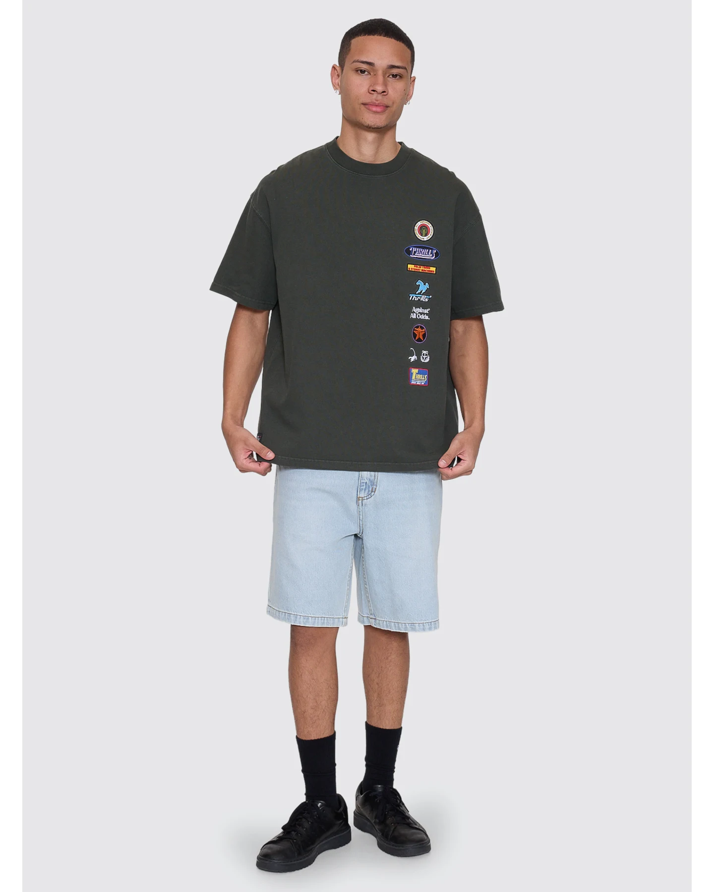 THRILLS Against All Odds Box Fit Oversize Cropped Tee - Oil Green