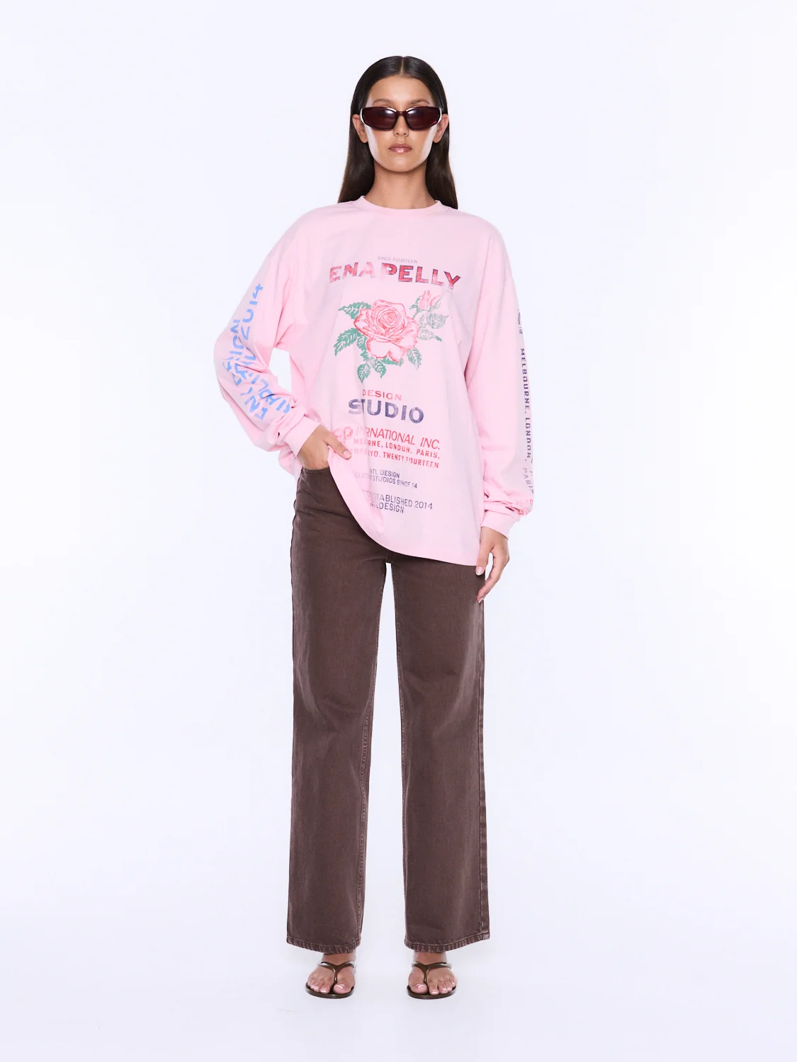 ENA PELLY Hailey long sleeve cuffed tee - Blush pink