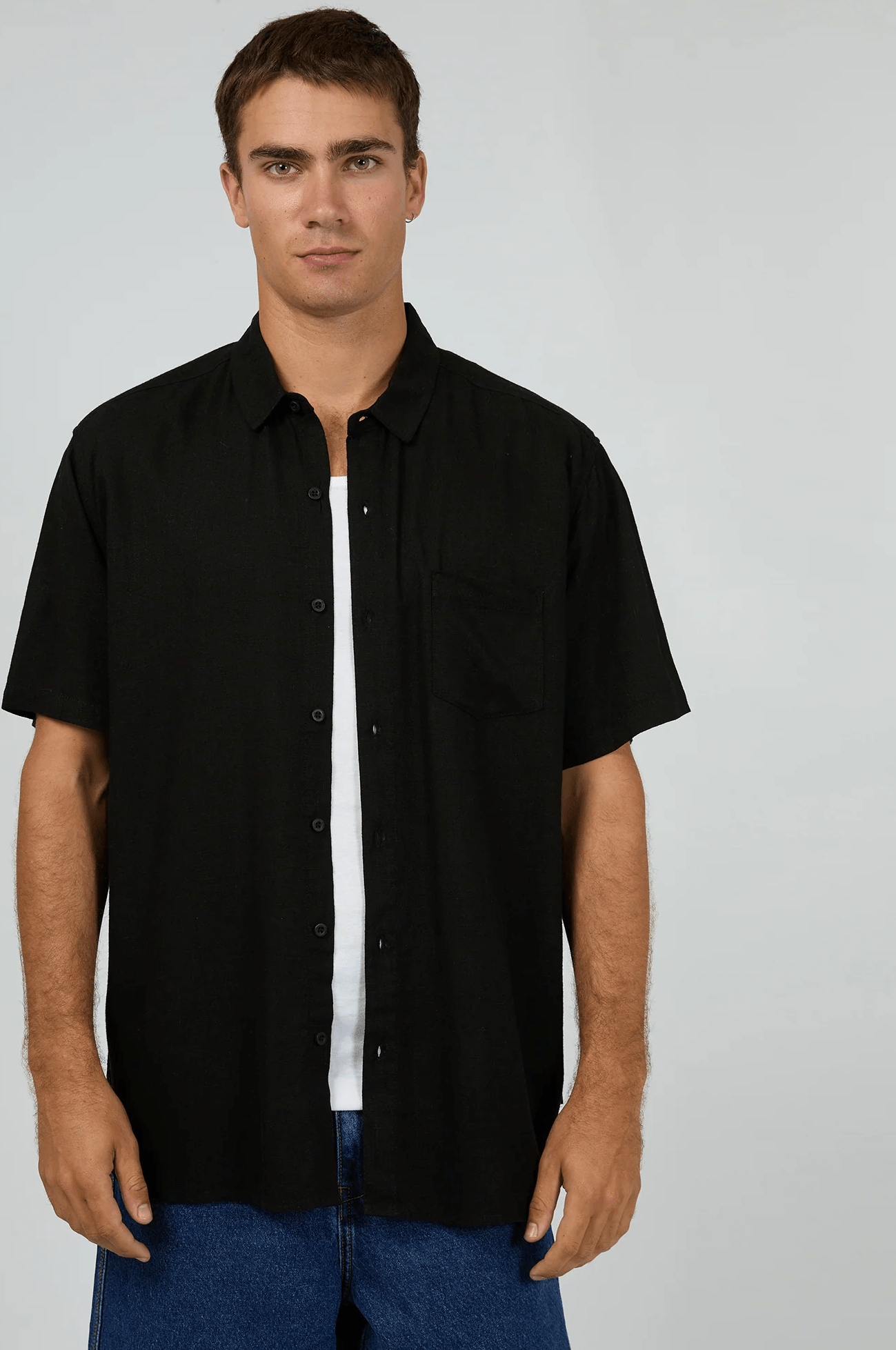 SILENT THEORY Linen ss shirt - Black