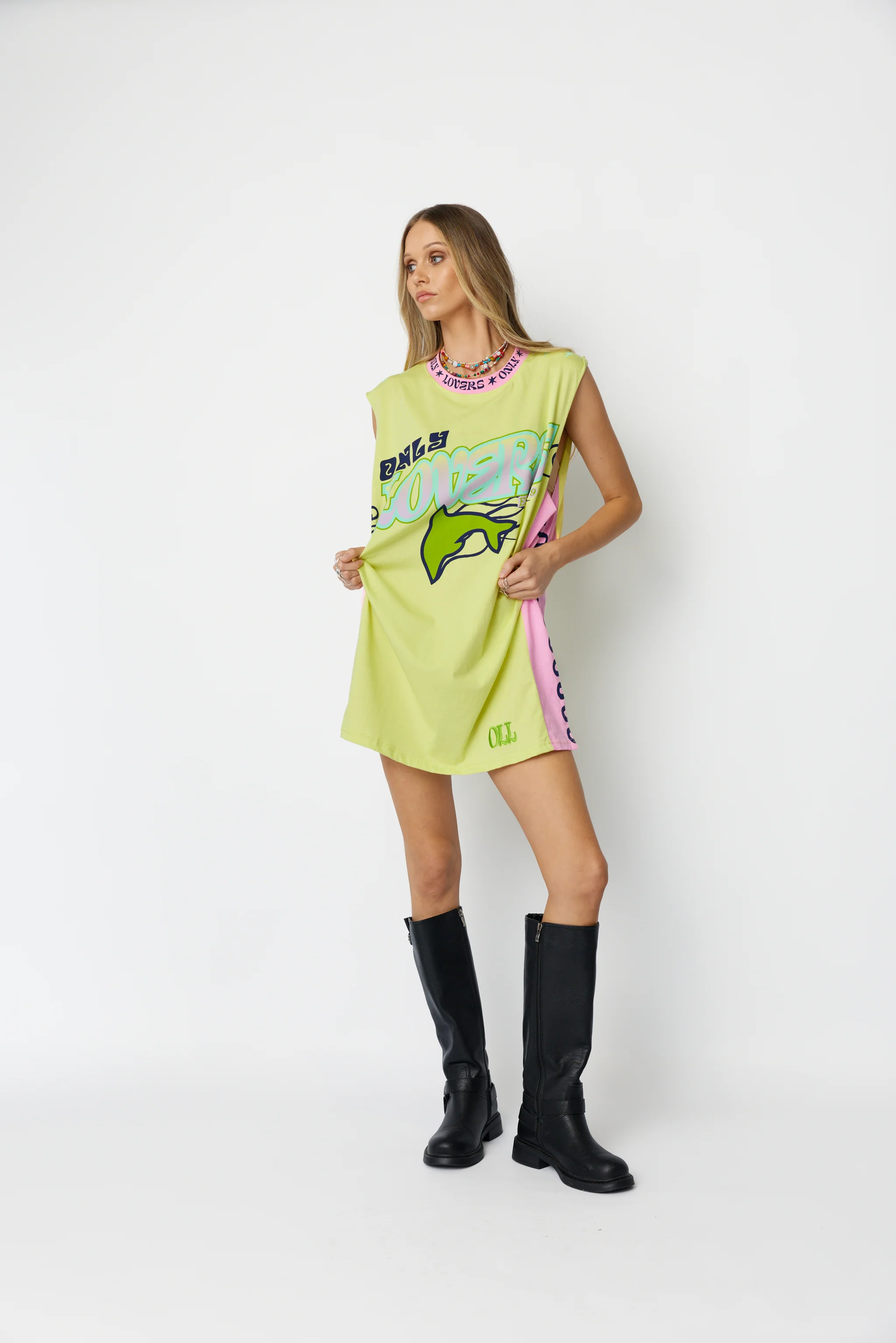 ONLY LOVERS LEFT Wave Racer Tank Dress - Chartreuse