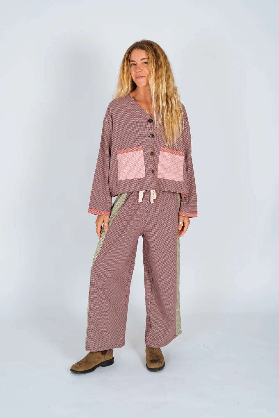 ATMOSEA Patchwork Pant in Hounds Tooth Combo