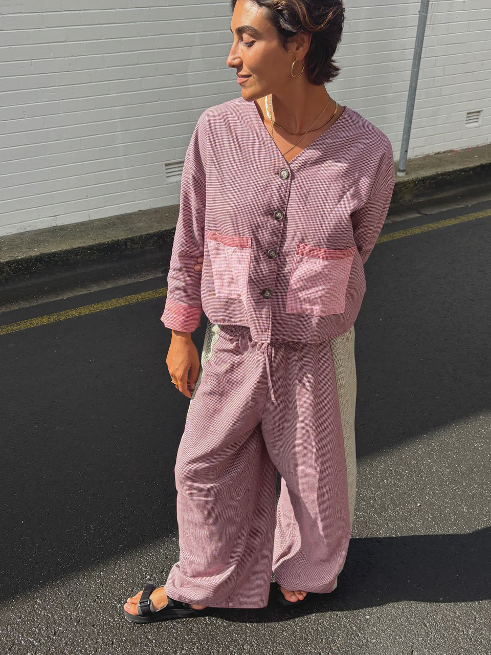 ATMOSEA Patchwork Pant in Hounds Tooth Combo