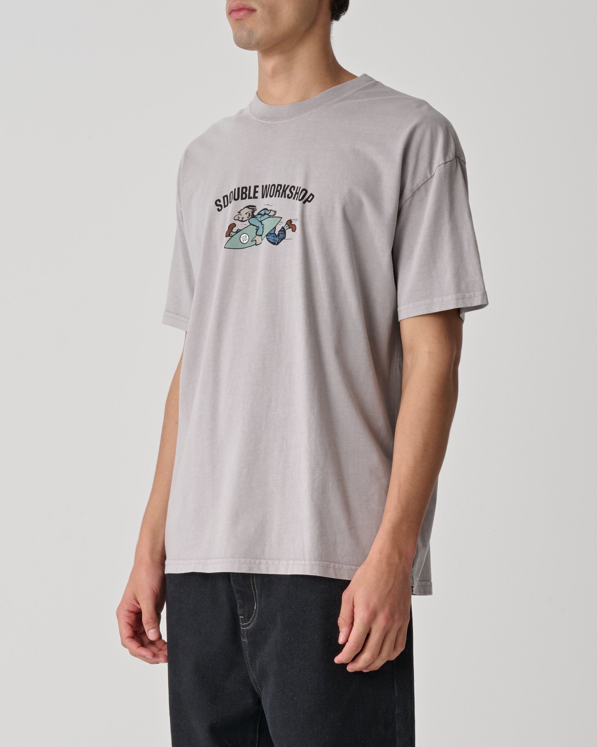 S DOUBLE Running man tee - Pigment rock grey