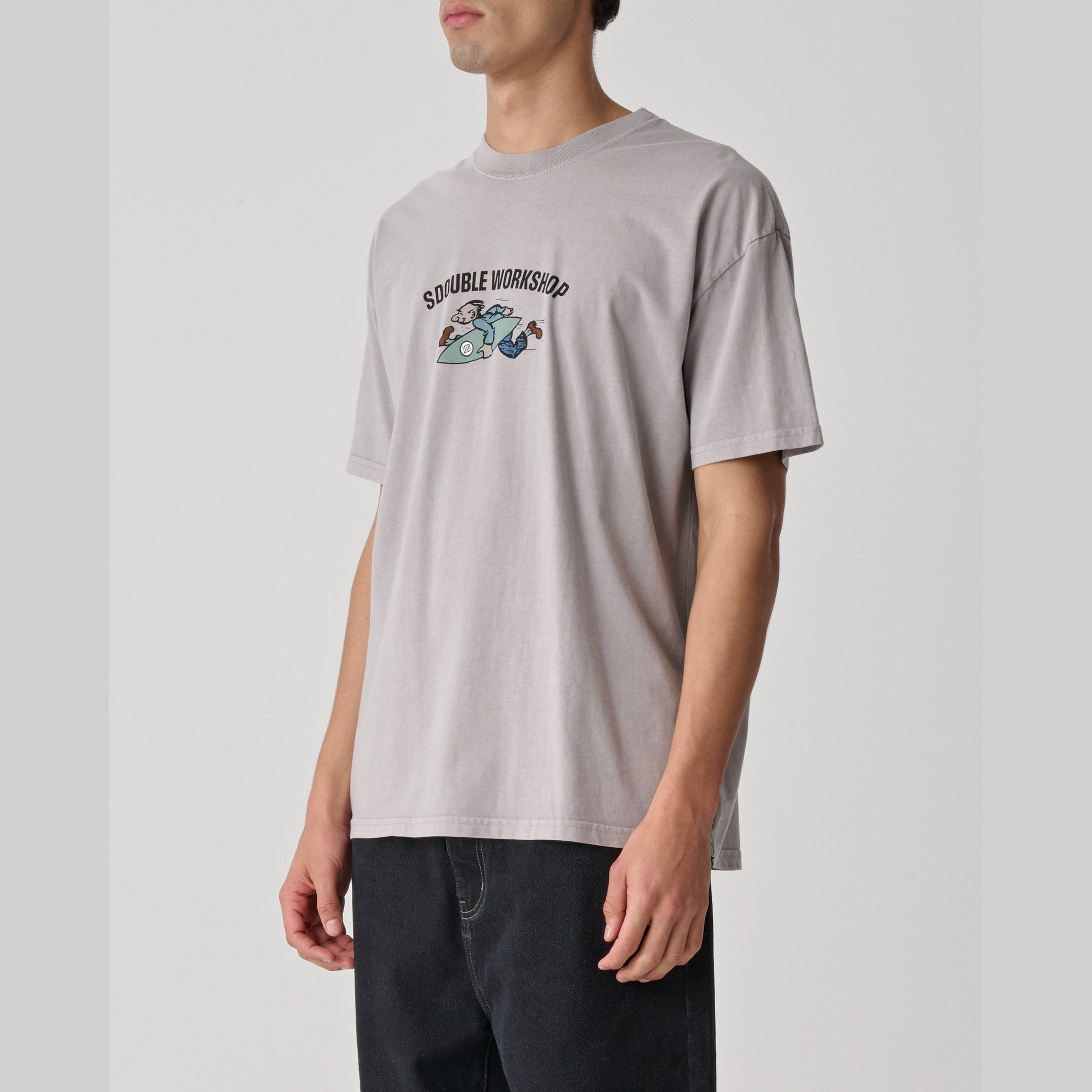 S DOUBLE Running man tee - Pigment rock grey