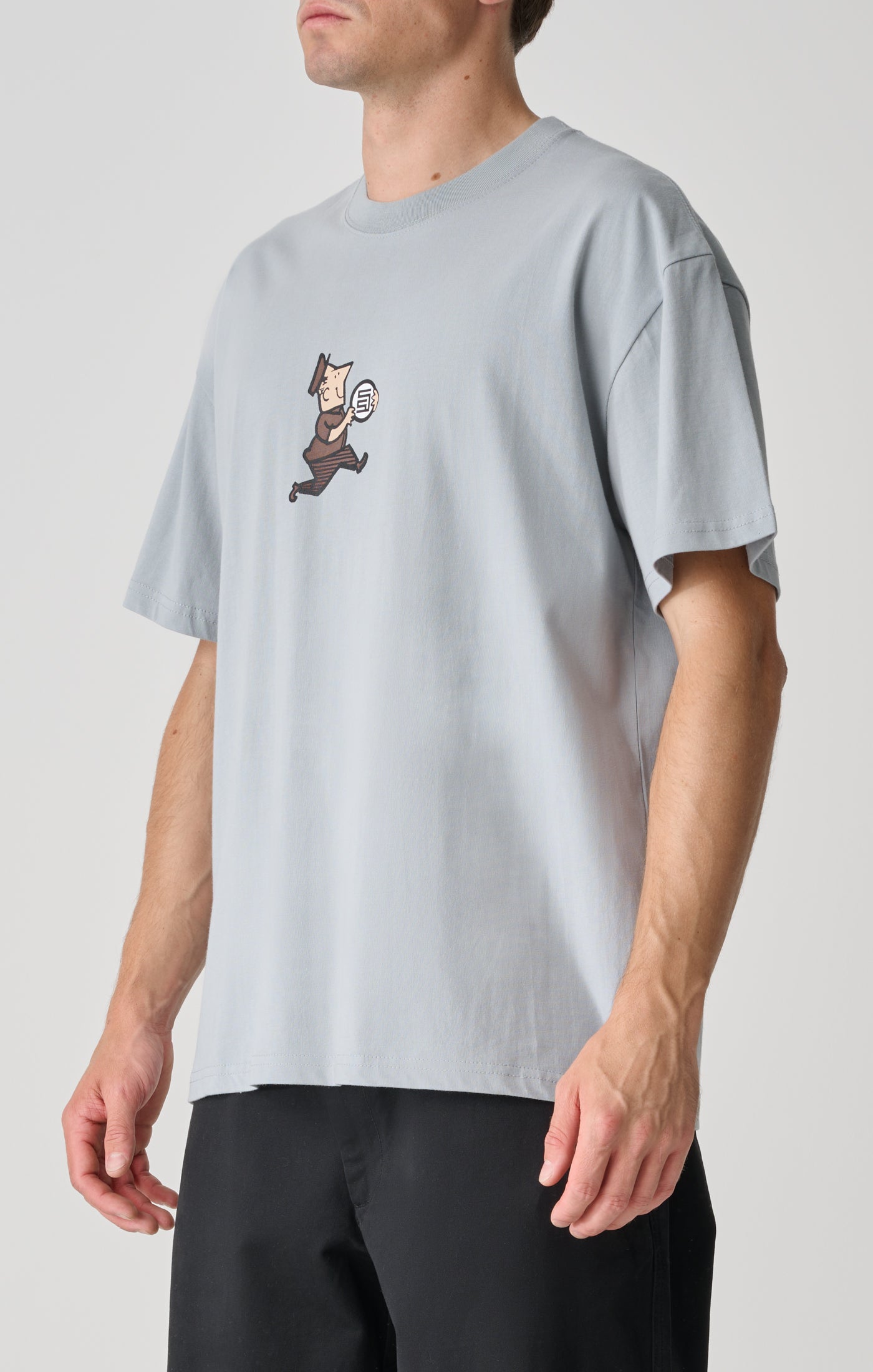 S DOUBLE Man With Dot SS Tee Blue Grey