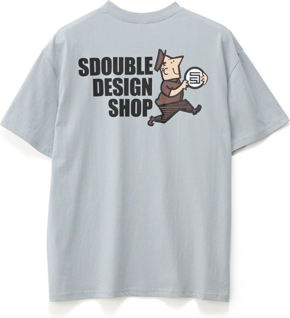 S DOUBLE Man With Dot SS Tee Blue Grey