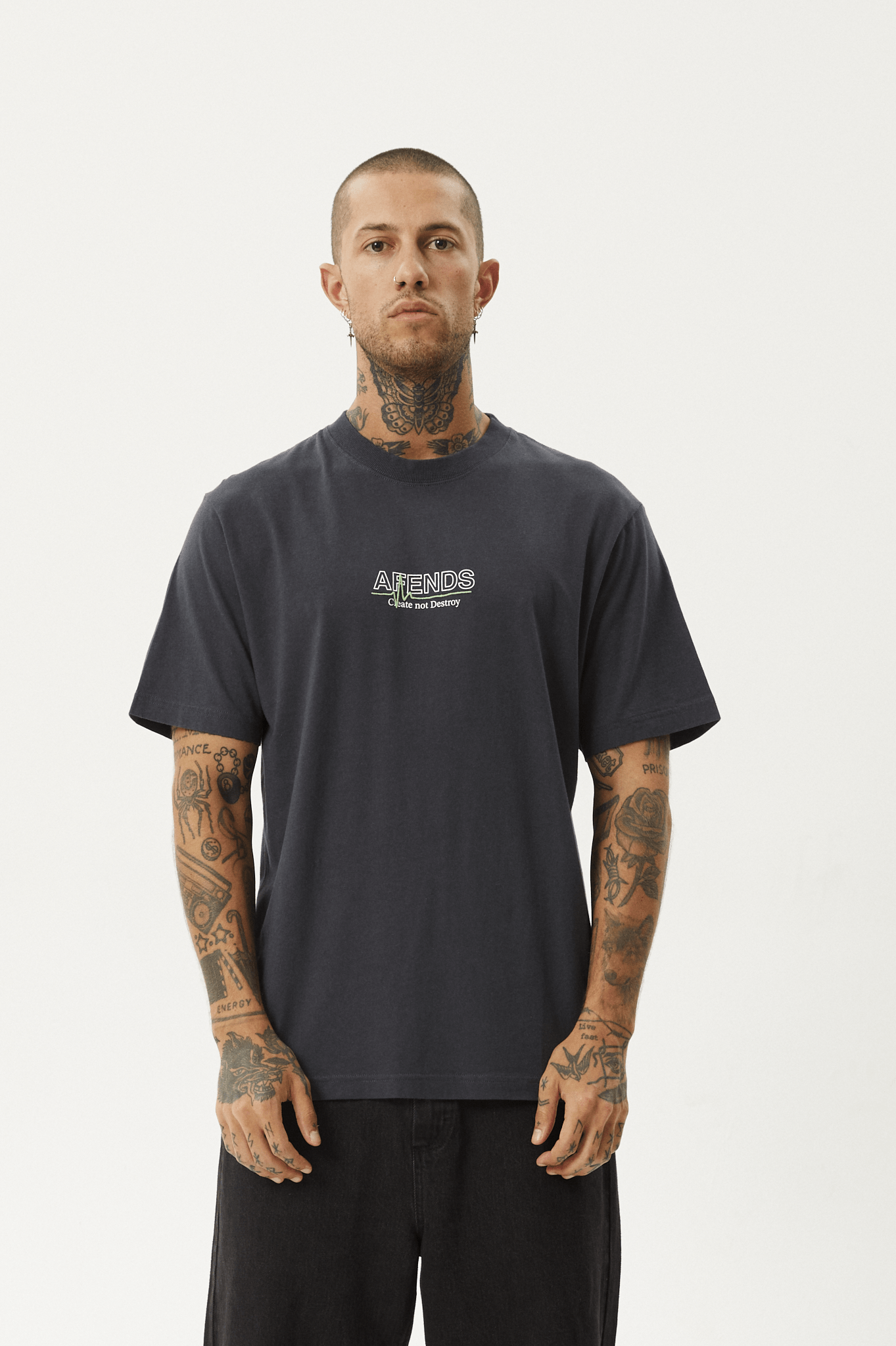 AFENDS Flatline retro fit tee - Charcoal
