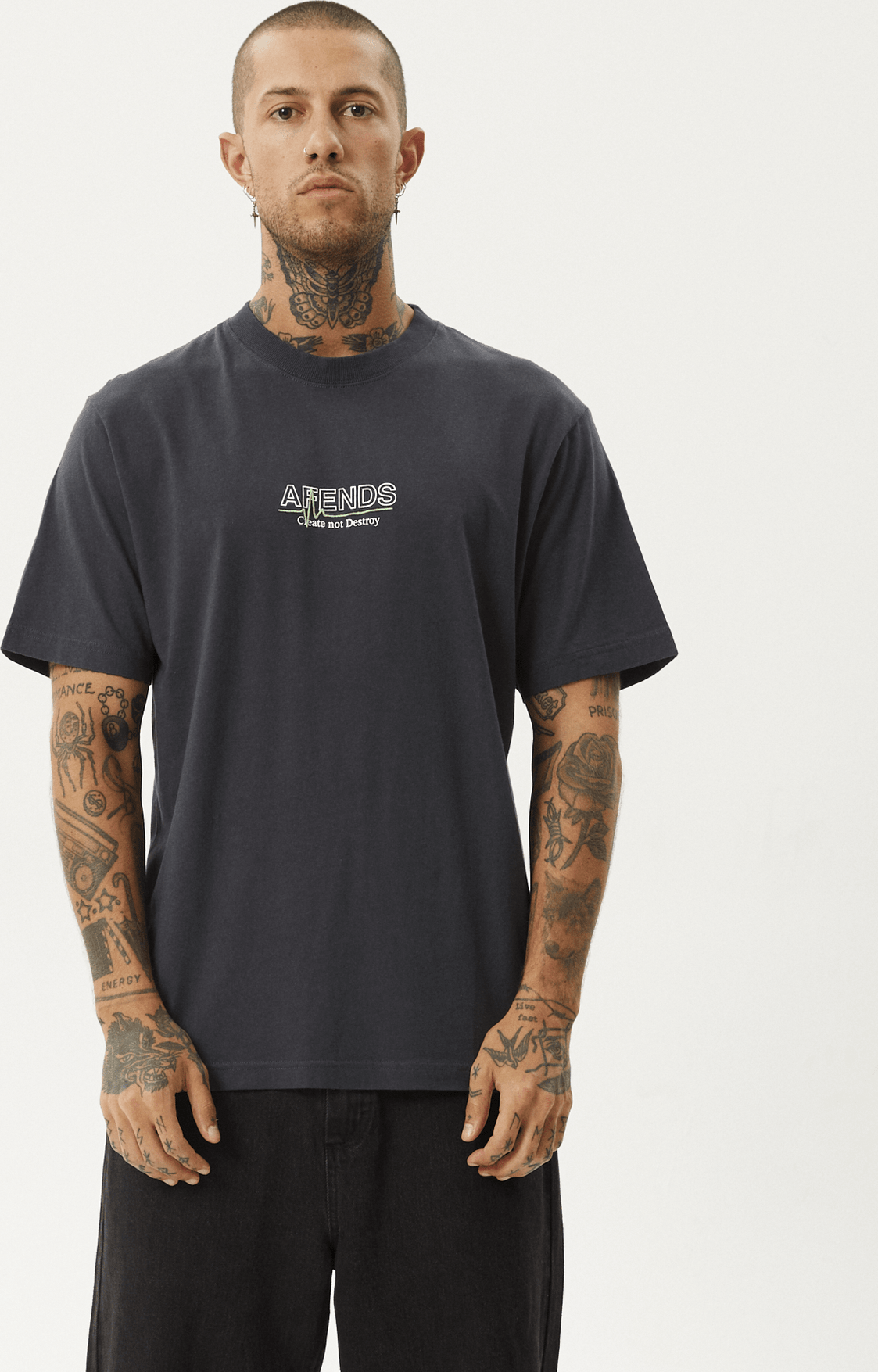 AFENDS Flatline retro fit tee - Charcoal