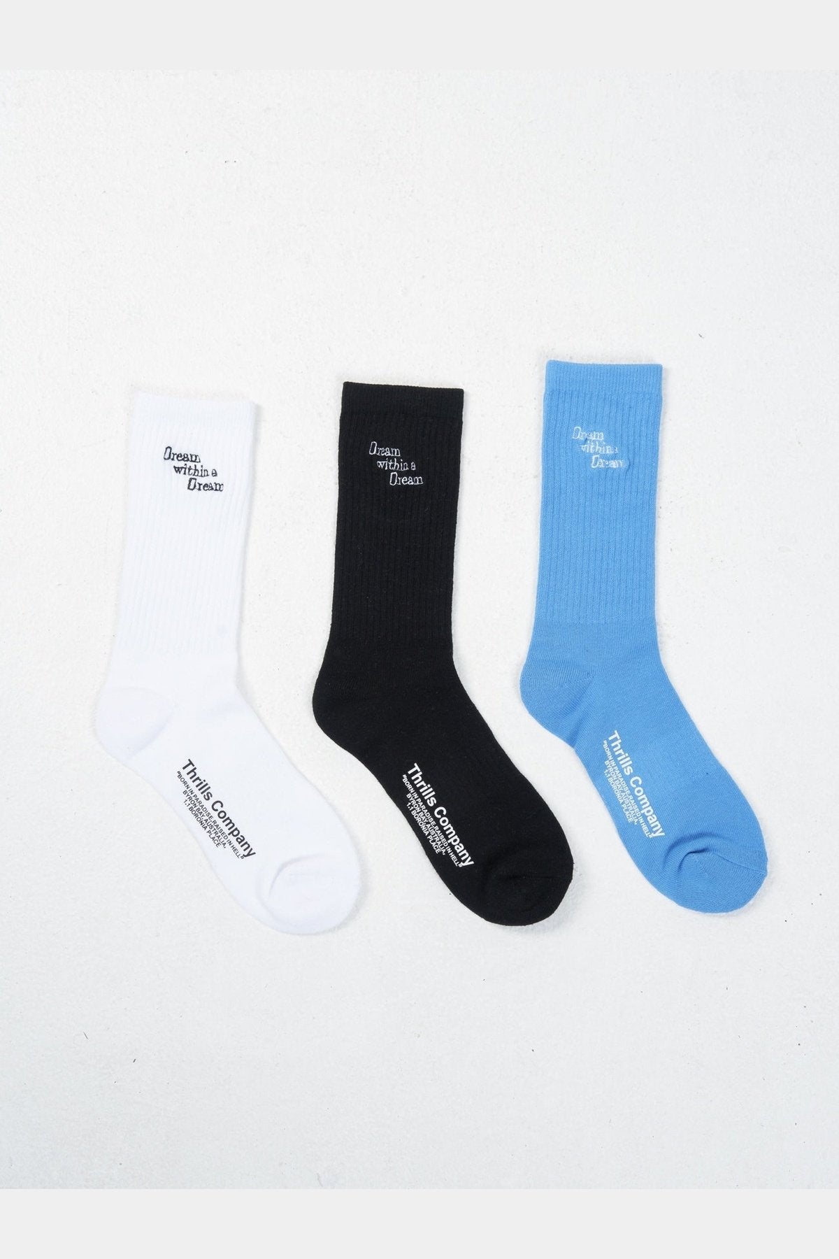 Thrills 3 Pack Sock - White - Black - Blue Yonder