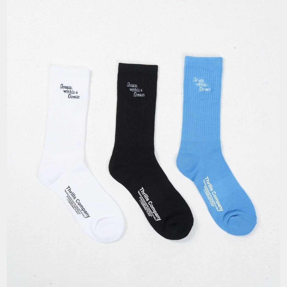 Thrills 3 Pack Sock - White - Black - Blue Yonder