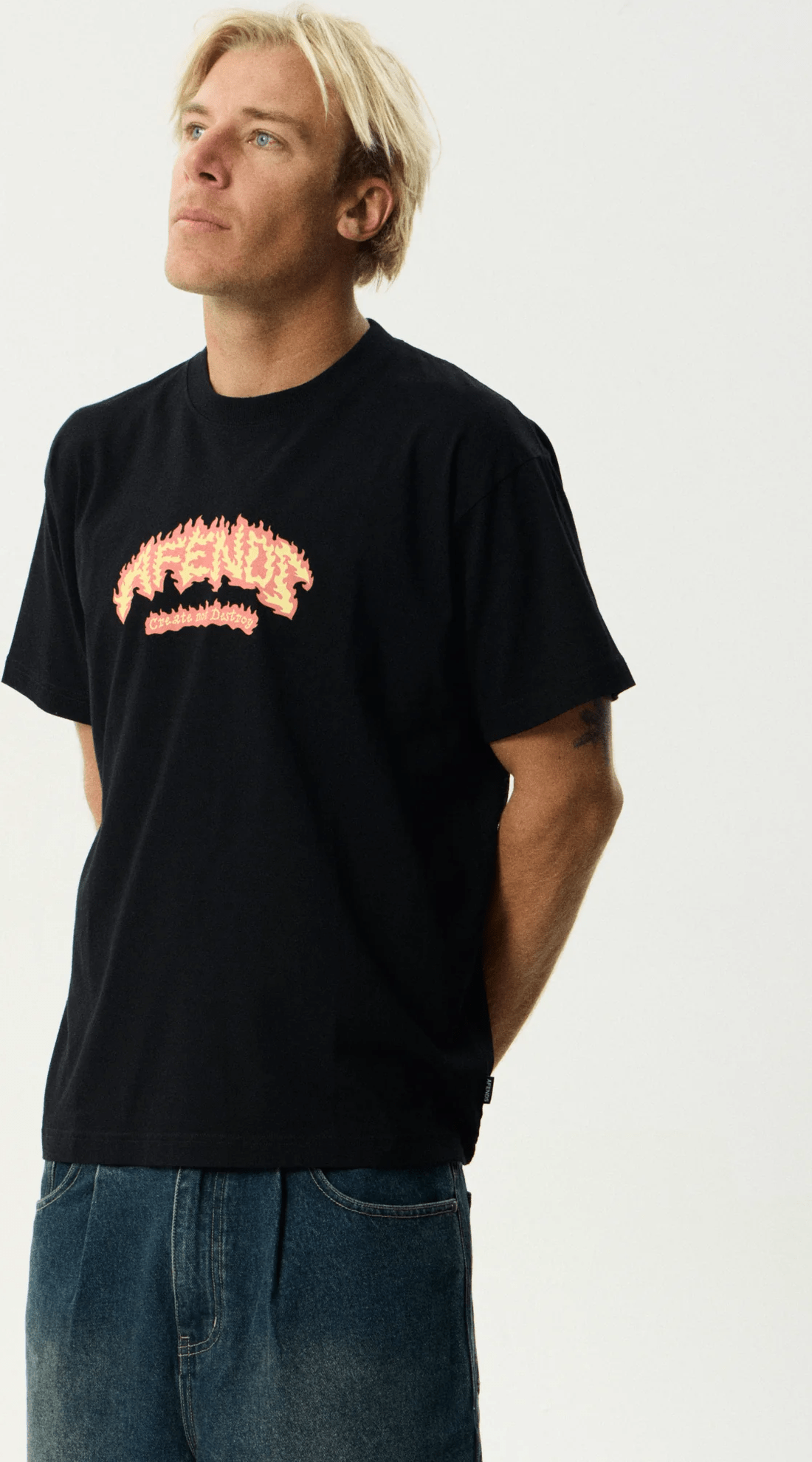 AFENDS Flame On- Boxy Tee - Black