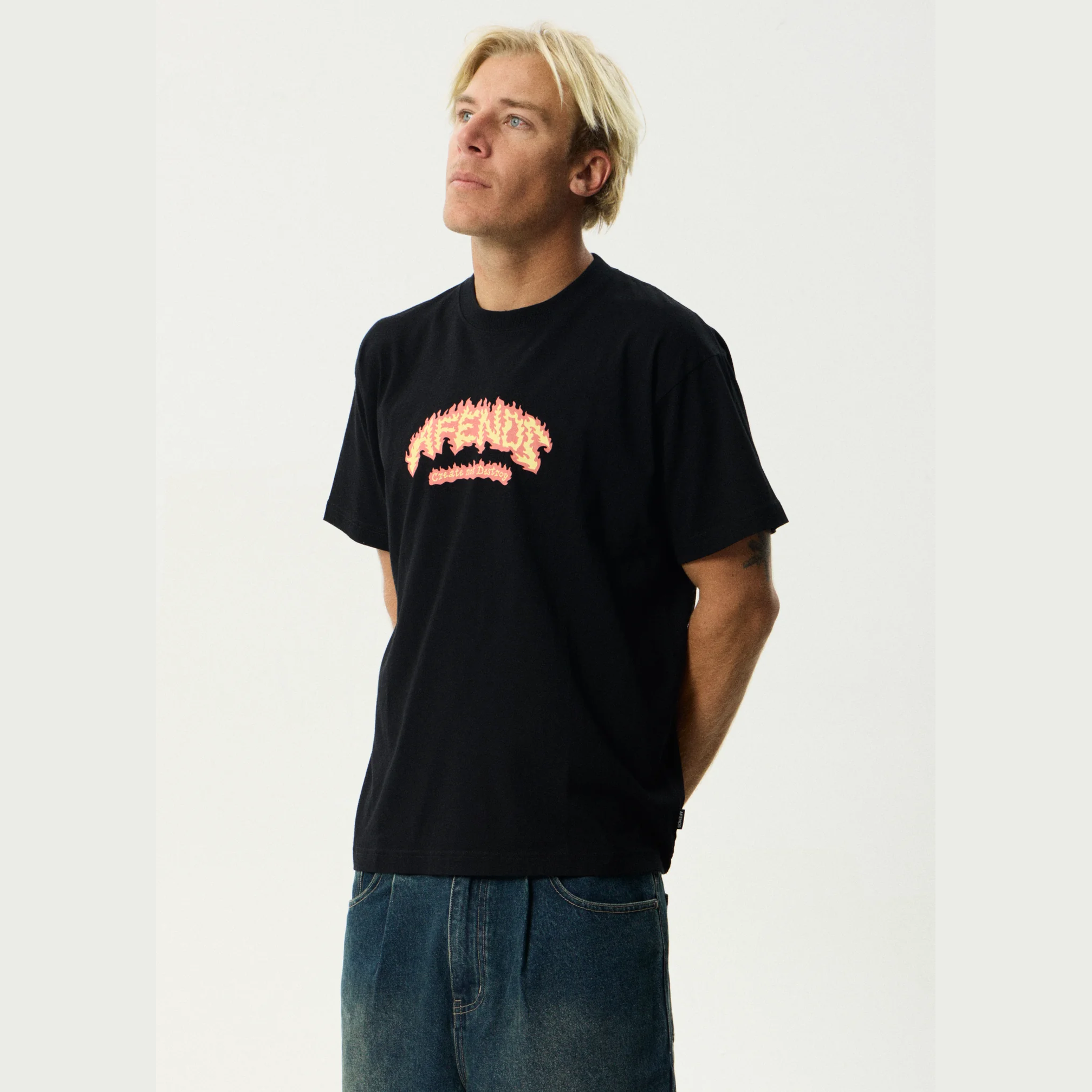 AFENDS Flame On- Boxy Tee - Black
