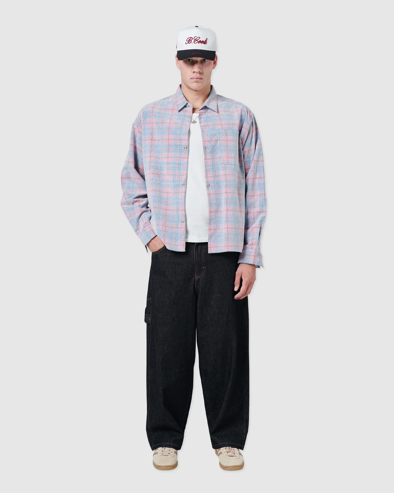 BARNEY COOLS Cabin Shirt Pink Cord Plaid