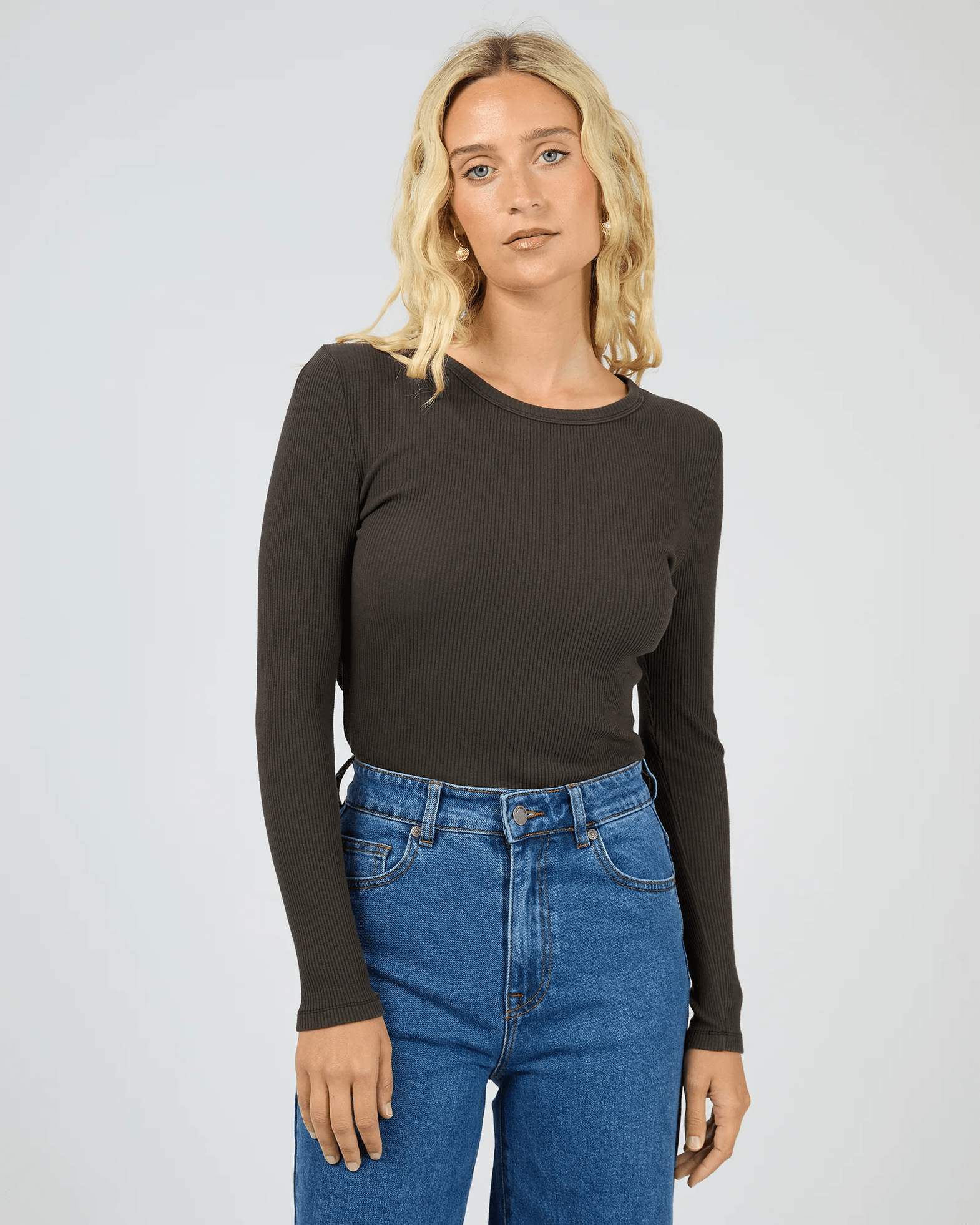 ALL ABOUT EVE. Eve Rib Baby LS Tee - Washed Black