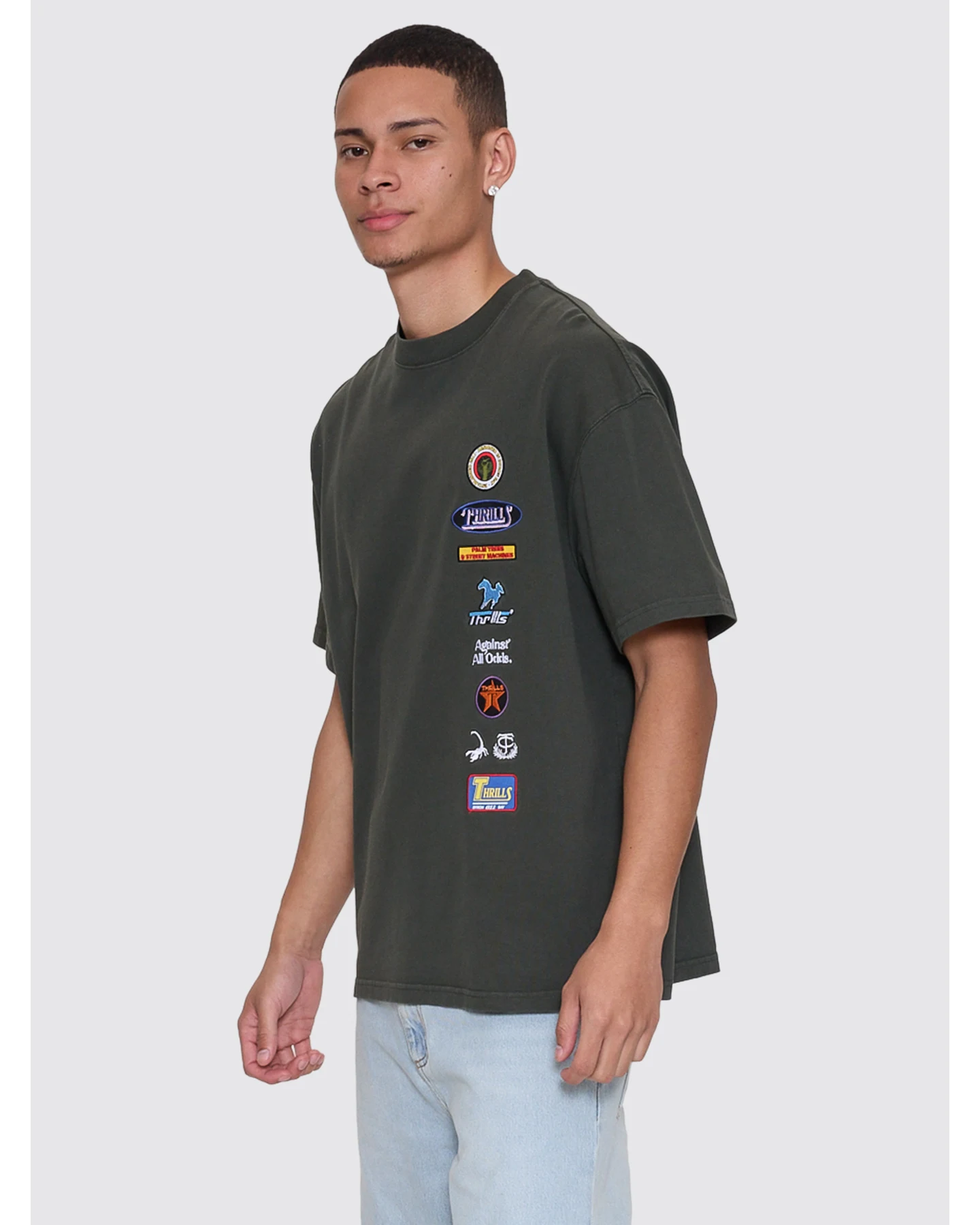 THRILLS Against All Odds Box Fit Oversize Cropped Tee - Oil Green