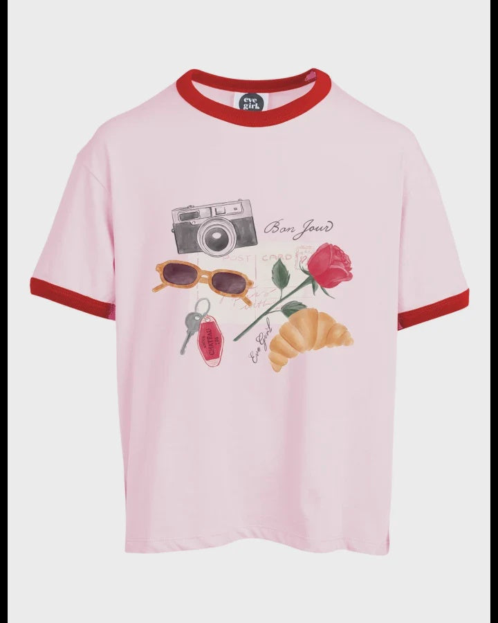 Eve Girl - BONJOUR RINGER TEE - Pale Pink