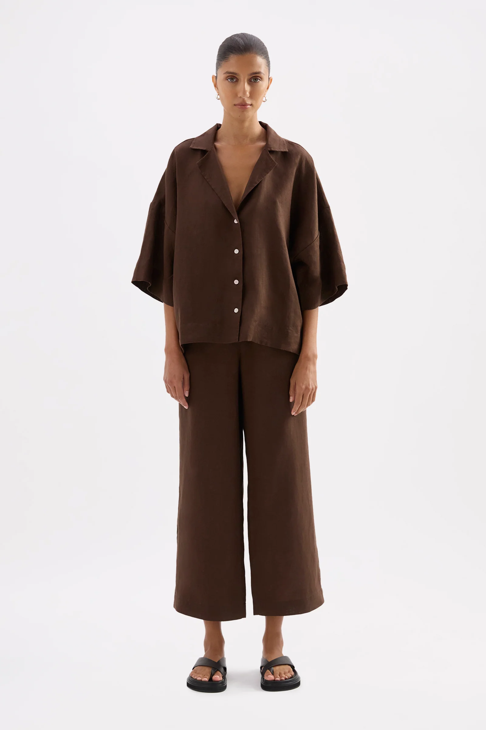 Nude lucy linen lounge shirt - Chocolate