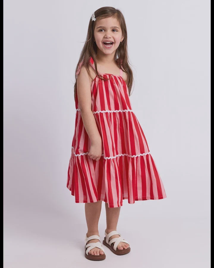 Eve Girl - AMELIA STRIPE DRESS - Red/Pink