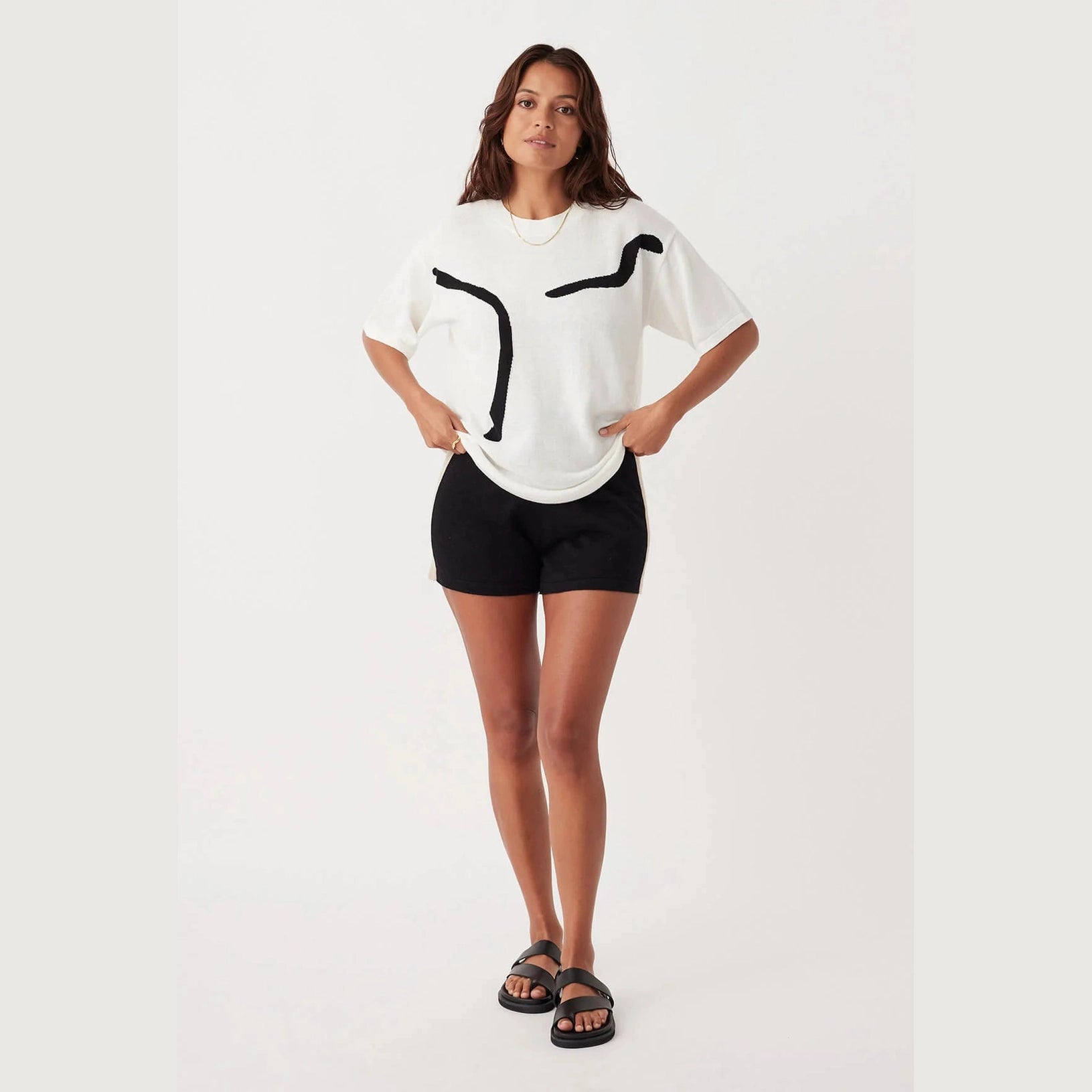 ARCAA Hazel Organic Cotton-Linen Tshirt - Cream & Black