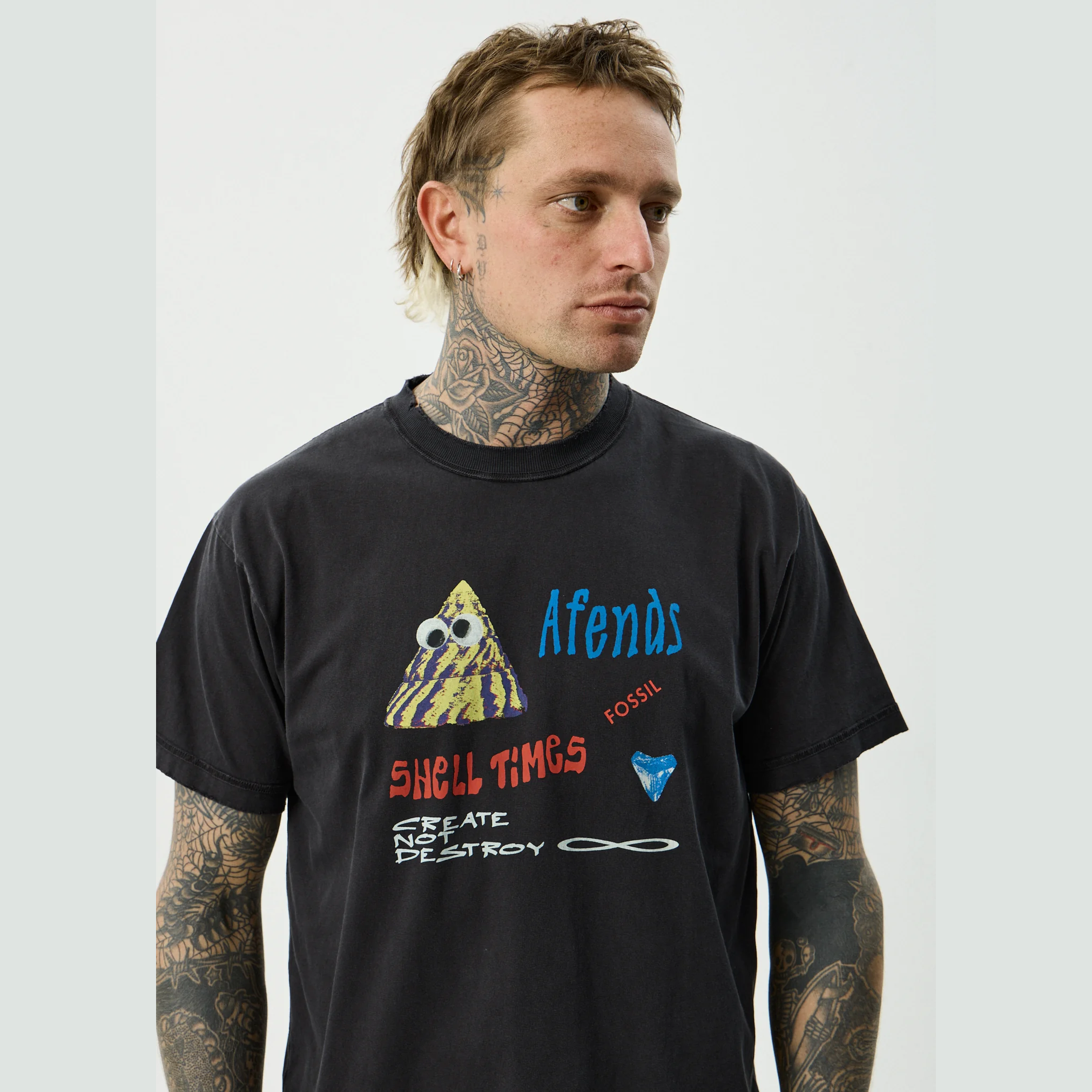 AFENDS Shell Times Boxy Fit Tee - Stone Black