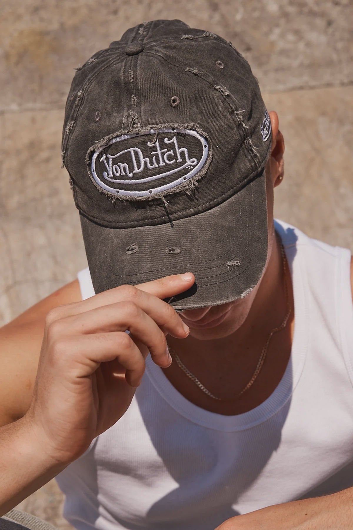 VON DUTCH Destroyed twill embroidery dad cap - Black