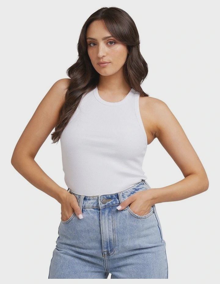 All About Eve WASHED RIB SCOOP NECK TANK white